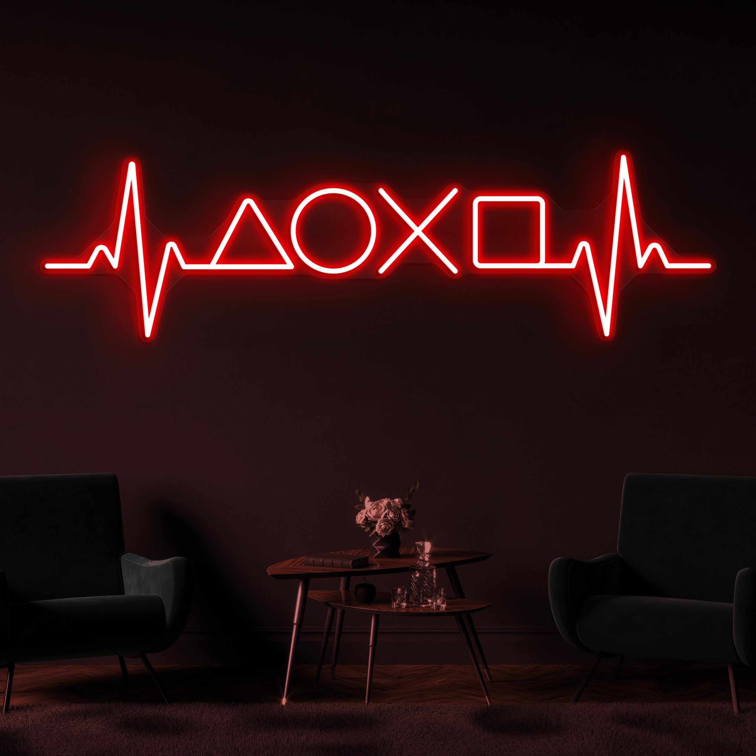 Gamer Heartbeat Neon Sign, Gamer Heartbeat LED Light, Game Icons Symbols Decor, Video Game Pulse Art, Game Room Neon Light, Man Cave Sign