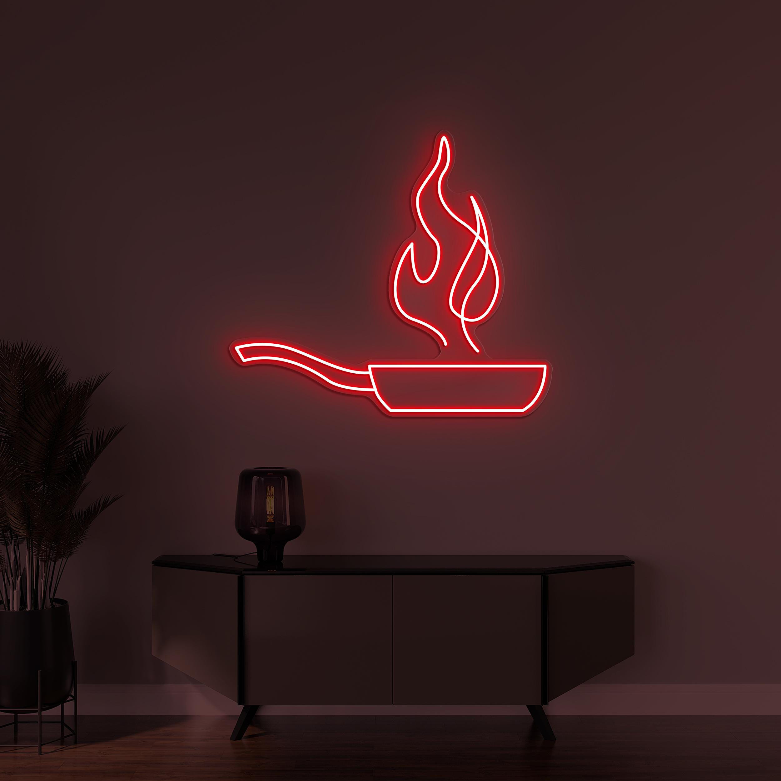 Frying Pan Neon Sign, Frying Pan LED Light, Kitchen Wall Decor, Chef's Wall Art, Cooking Neon Light, Restaurant Led Decor, Flames Pan Sign