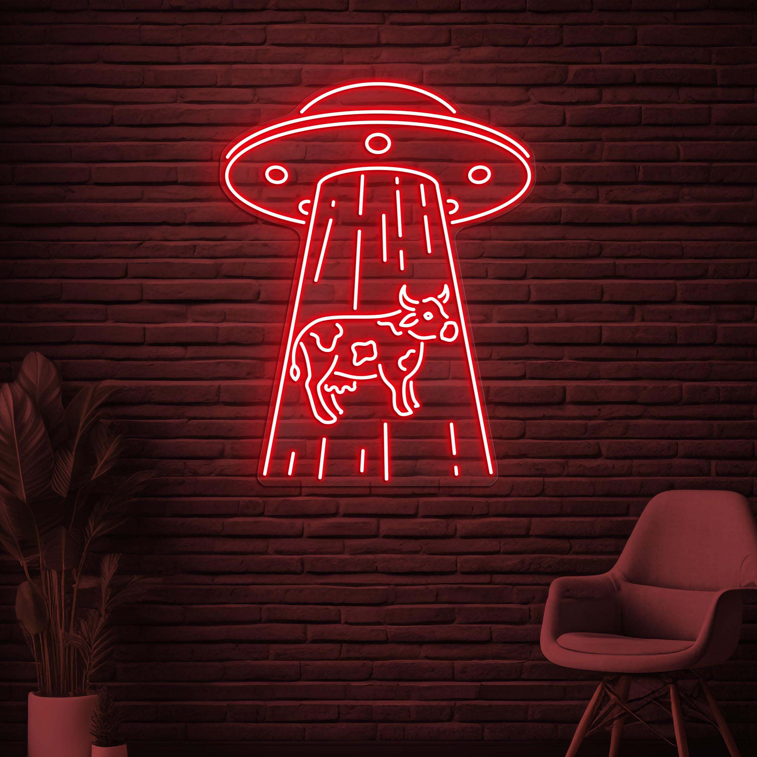 UFO and Cow Neon Sign, UFO With Cow LED Light, Spaceship Wall Decor, Alien Wall Art, Kids Room Neon Decor, Animal Shop Sign, Planet Wall Art