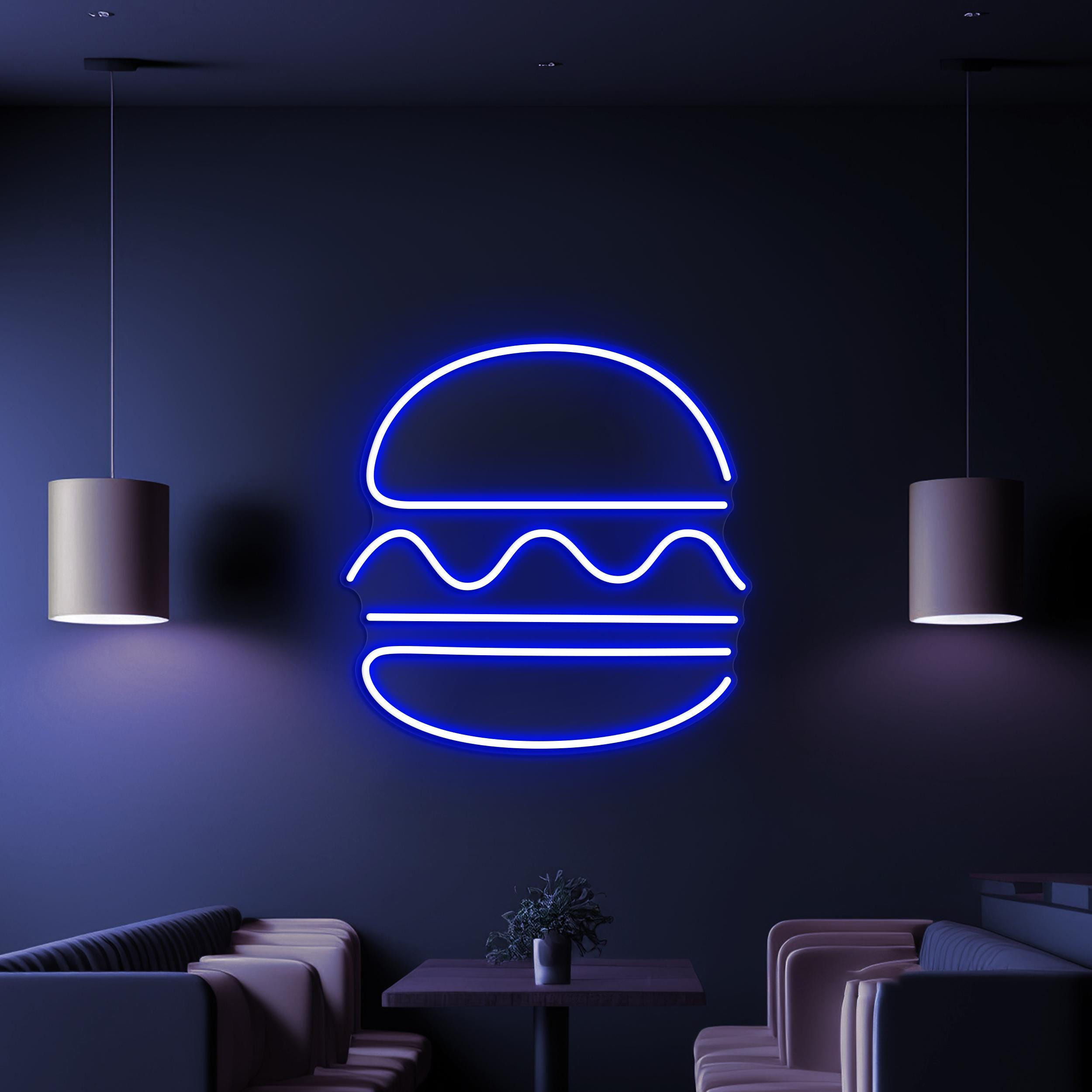 Burger Neon Sign, Burger LED Light, Fast Food Wall Decor, Kitchen Wall Art, Hamburger Neon Light, Street Food Decor, Burger Shop Neon Art