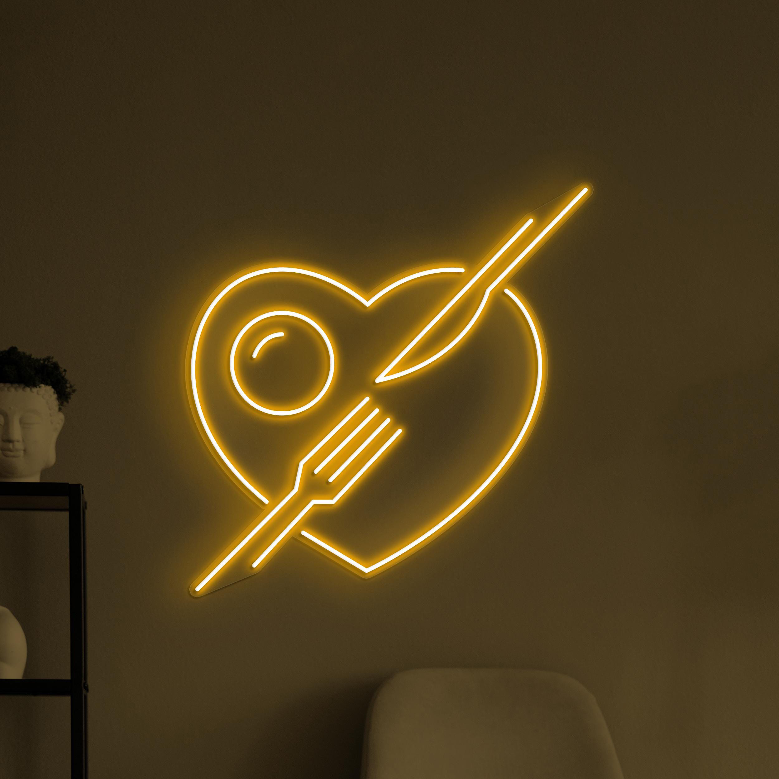 Heart Neon Sign, Heart With Fork & Knife LED Light, Love Food Wall Decor, Restaurants Wall Art, Foodie Love Neon Sign, Bar Cafe Wall Light