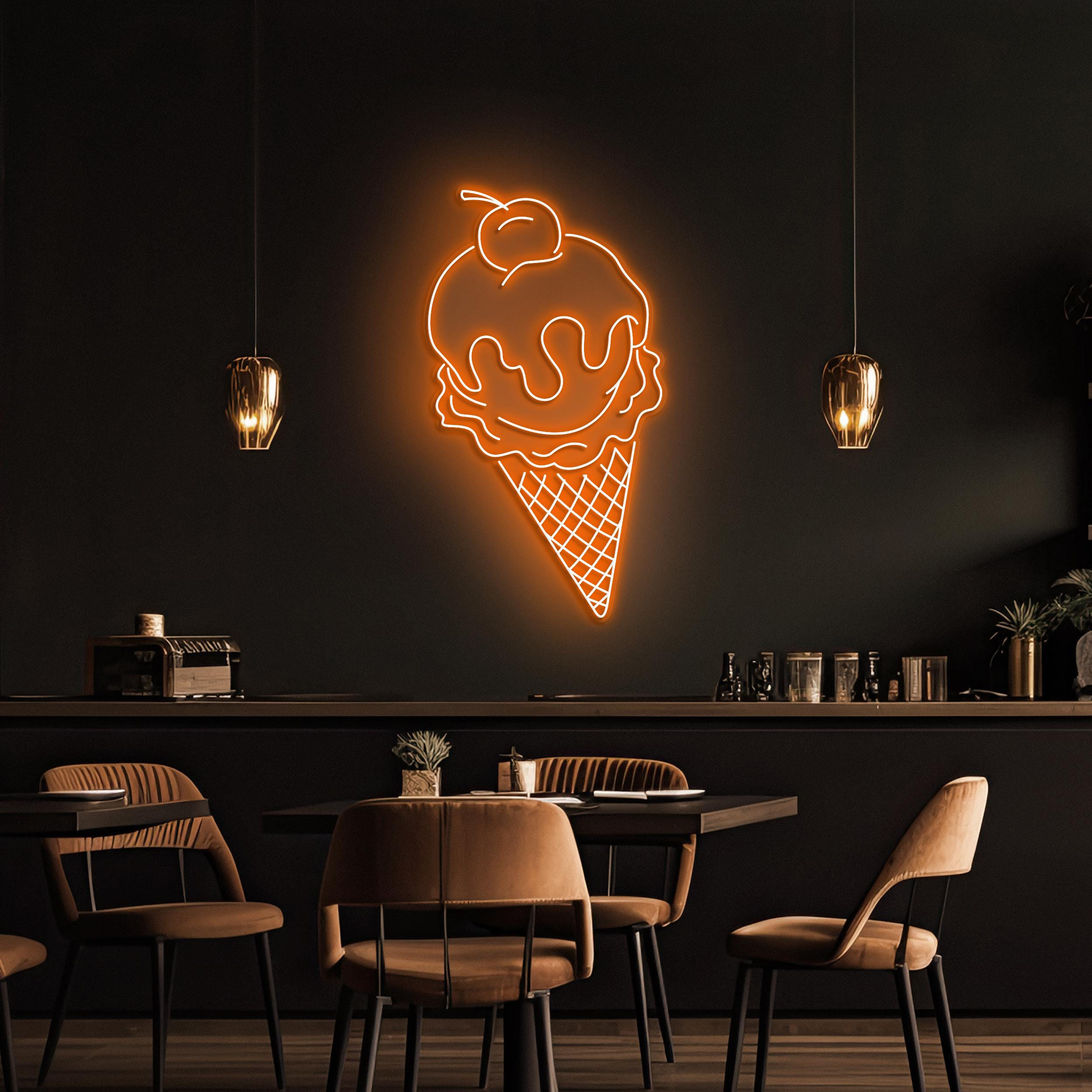Cone Ice Cream Neon Sign, Ice Cream LED Light, Ice Cream With Cherry Art, Decor for Ice Cream Shop, Cafe, Bar, Dessert Spot, Ice Cream Lover