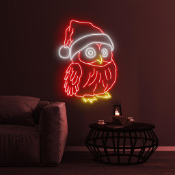 Christmas Owl Neon Sign, Christmas Owl LED Light, Owl Wall Decor, Birds Shop Wall Art, Custom Neon Sign, Christmas Decor, Owl Santa Hat Sign