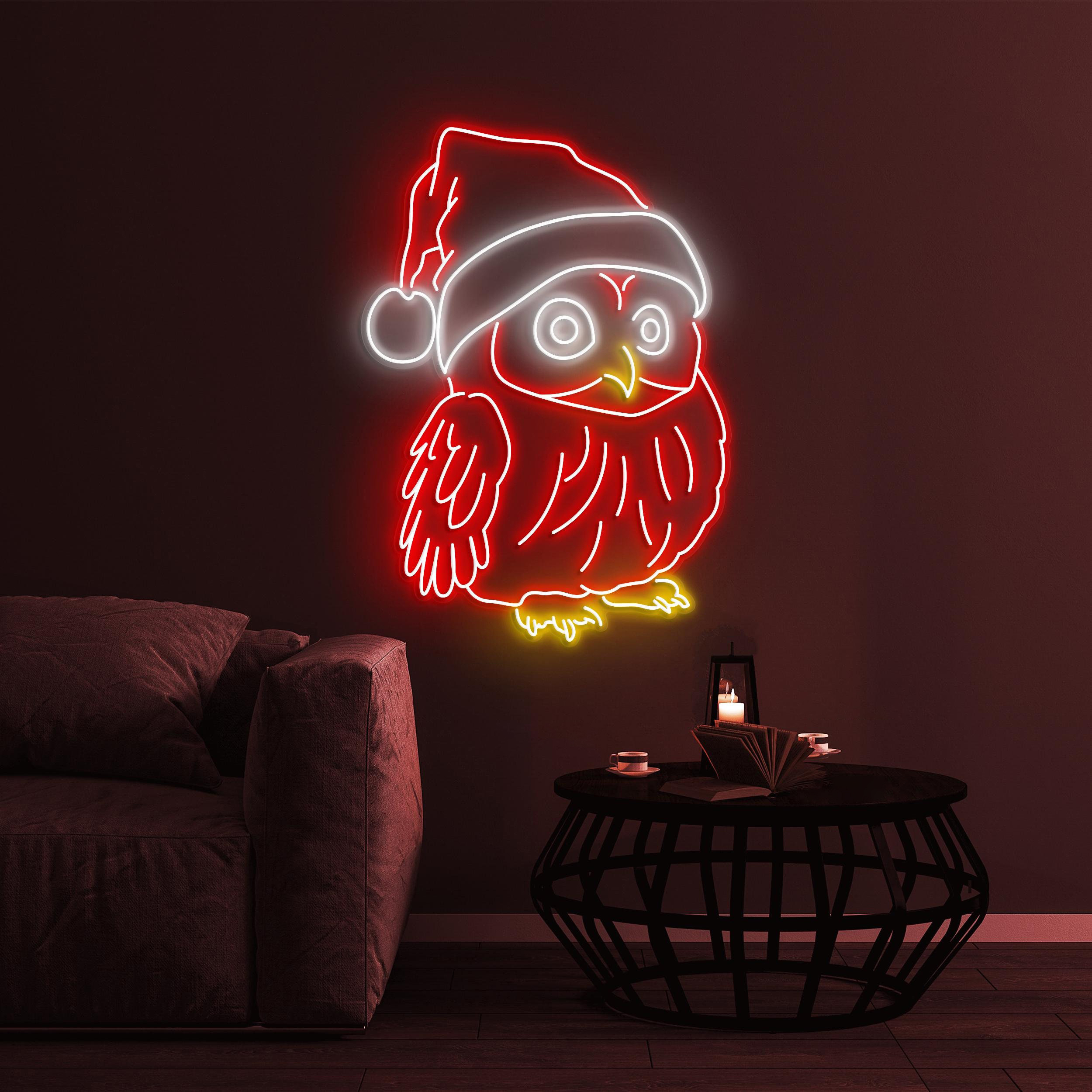 Christmas Owl Neon Sign, Christmas Owl LED Light, Owl Wall Decor, Birds Shop Wall Art, Custom Neon Sign, Christmas Decor, Owl Santa Hat Sign