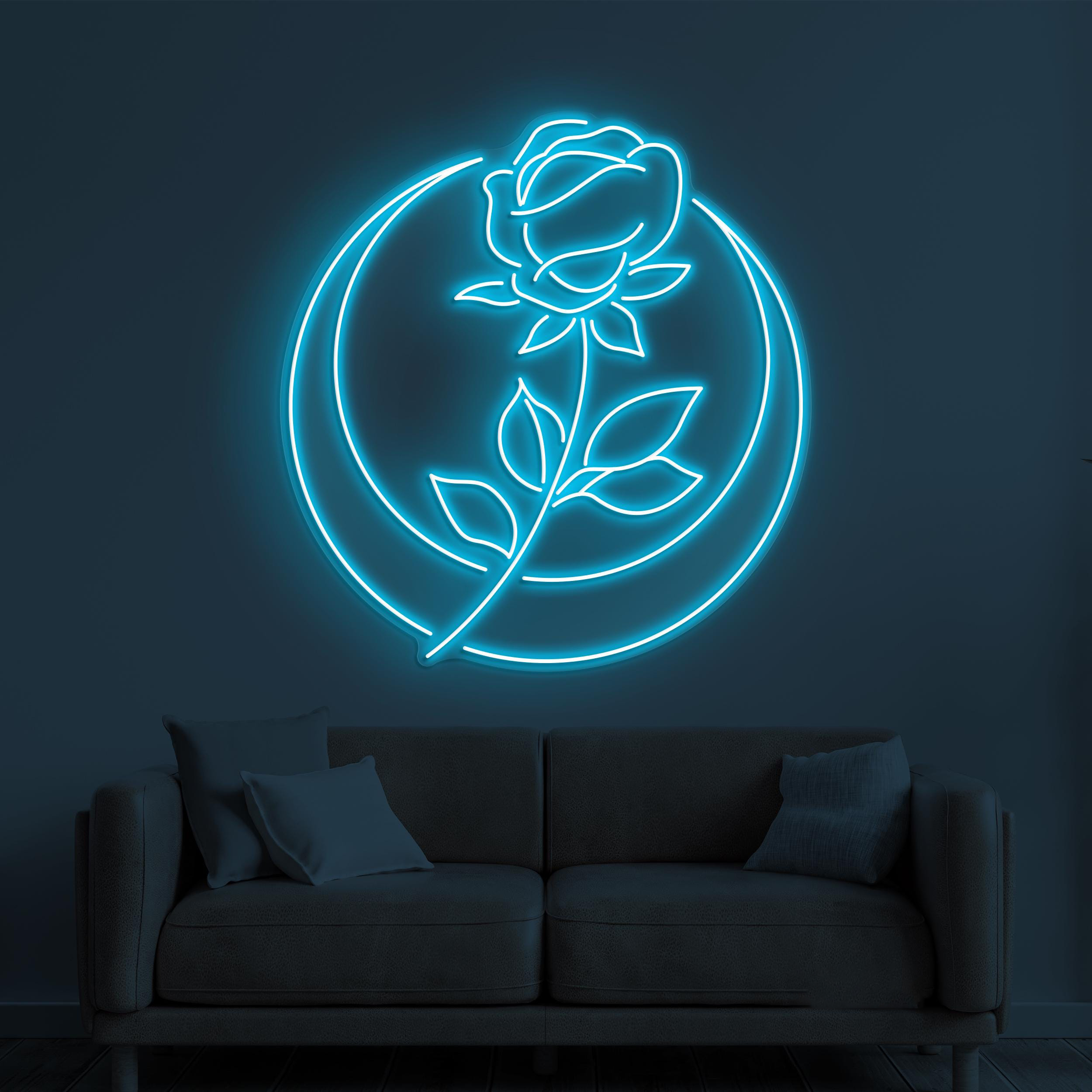 Moon Rose Flower Neon Sign, Moon Rose Flower LED Light, Flower Shop Wall Decor, Moon & Rose Wall Art, Wedding Party Decor, Moon Night Light