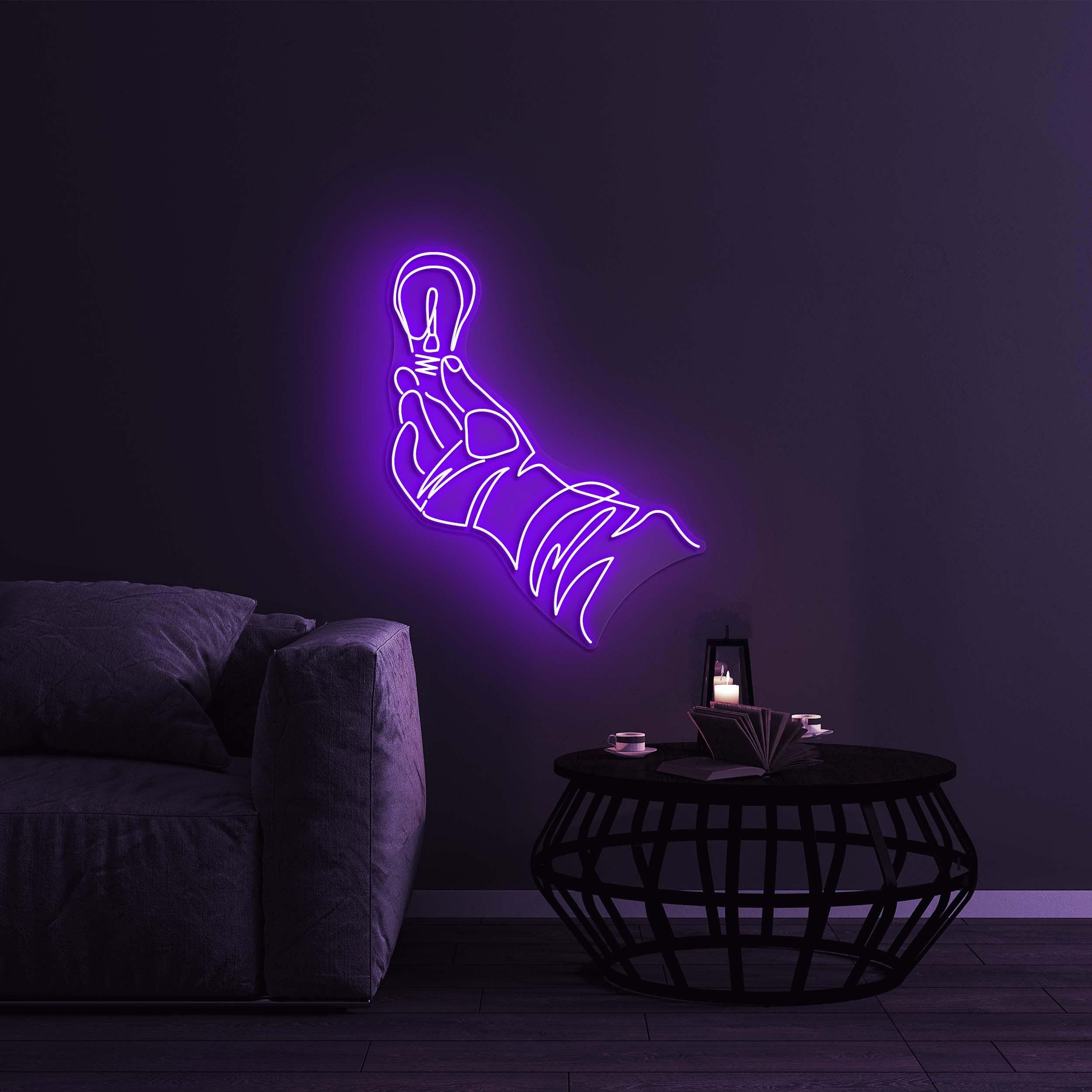 Hand with Bulb Neon Sign, Led Neon Art, Bulb Neon Light for Aesthetic Decor, Wall Art Sign, Hand Neon Art Sign, Home and Party Decor, Gift