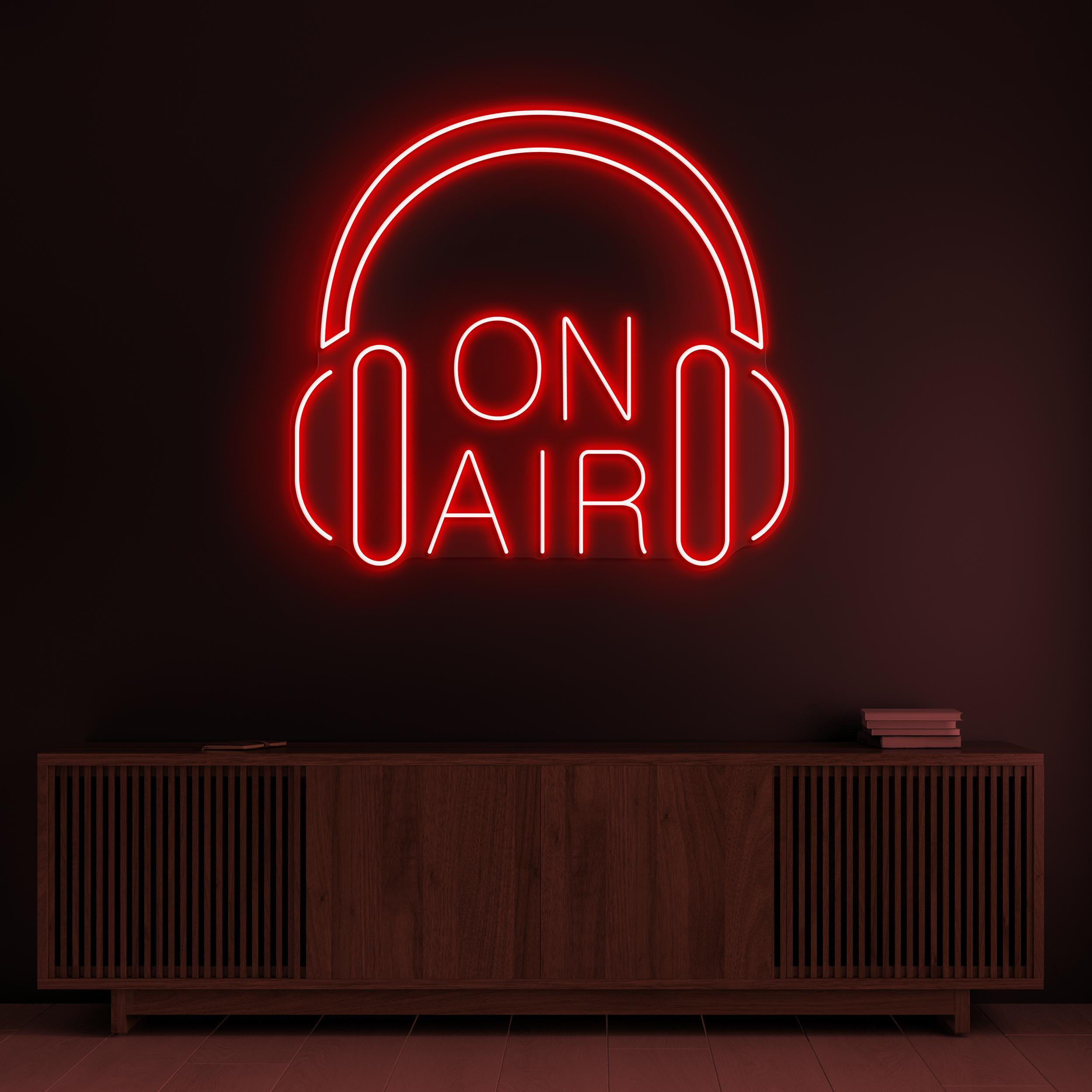 On Air Neon Sign, On Air LED Light, Headphones Wall Decor, Live Show LED Sign, Headphones With On Air Logo Sign. On Air News Channel Decor