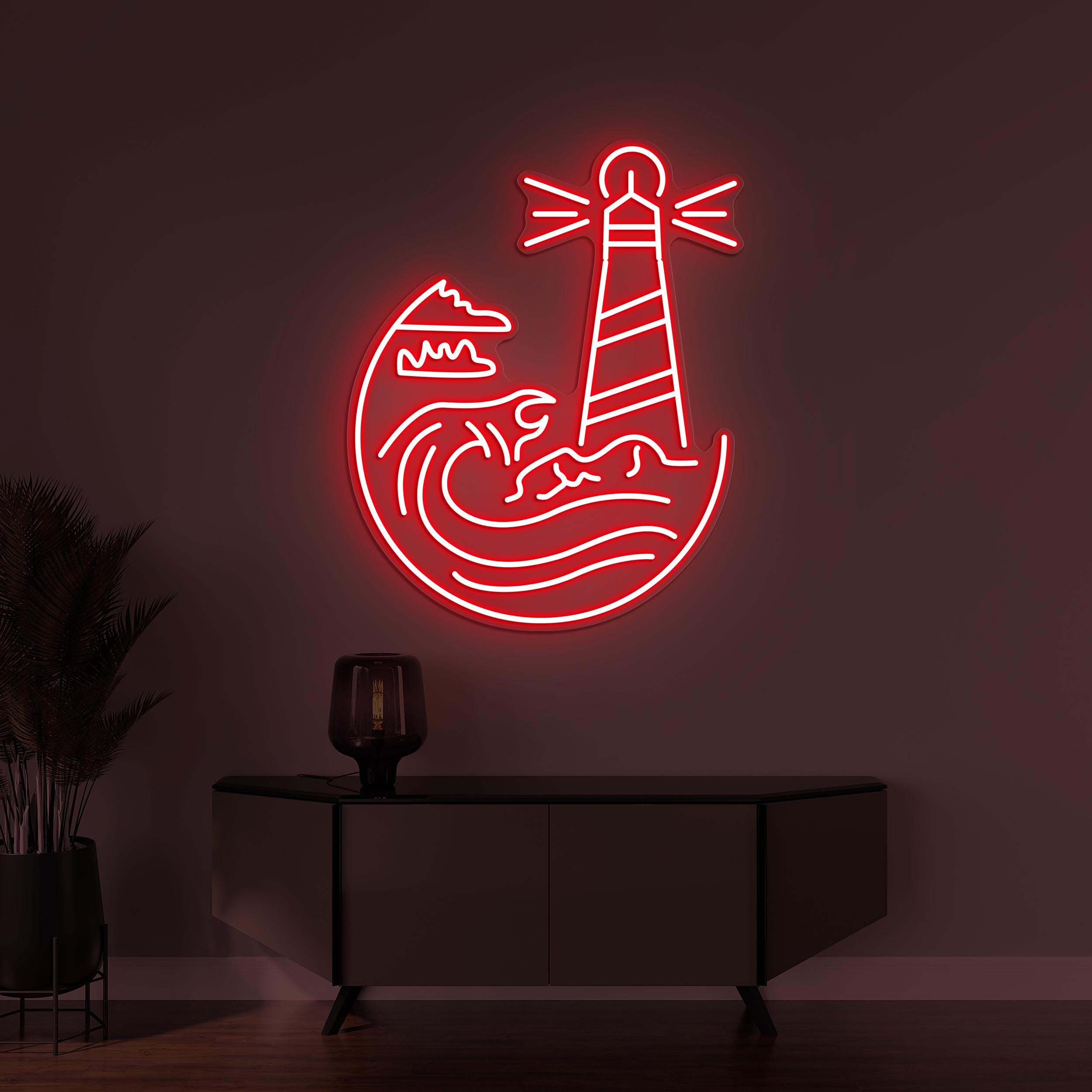 Lighthouse Neon Sign, Lighthouse LED Light, Lighthouse Wall Decor, Sea Wave Wall Art, Custom Neon Sign, Home Wall Decor, Game Room Wall Art