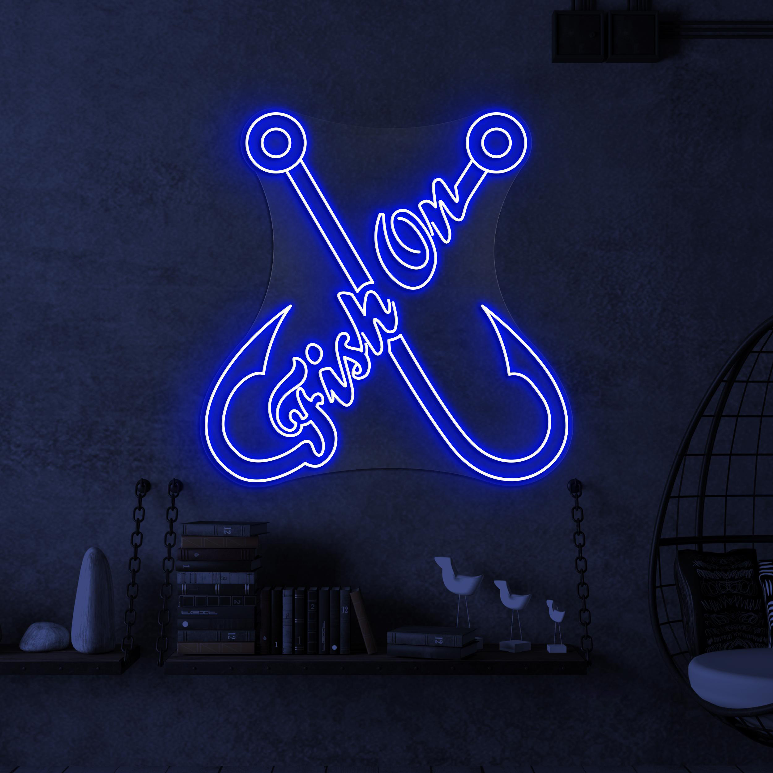 Fish on Neon Sign, Fish on Led Light, Fishing Hook Wall Decor, Fishing Club Wall Art, Fish Shop Neon Light, Gift for Fisherman, Fish Lover
