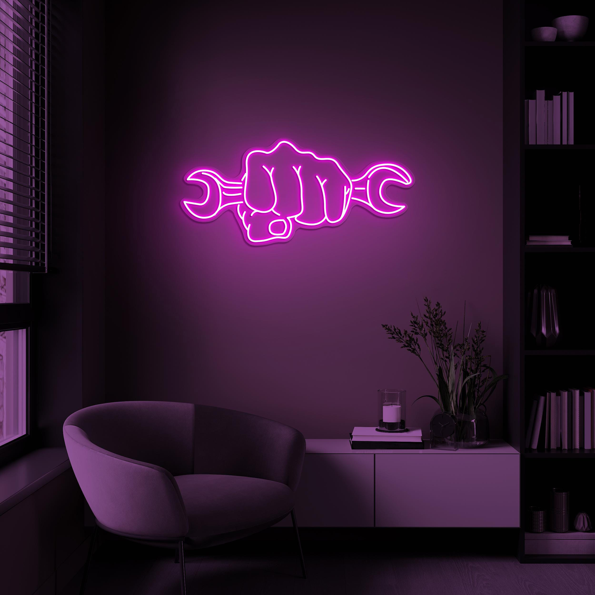 Fist Holding Wrench Neon Sign, Fist Holding Wrench LED Light, Wrench in Hand Wall Art, Labor Day Decor, Mechanic Sign, Workshop Wall Art