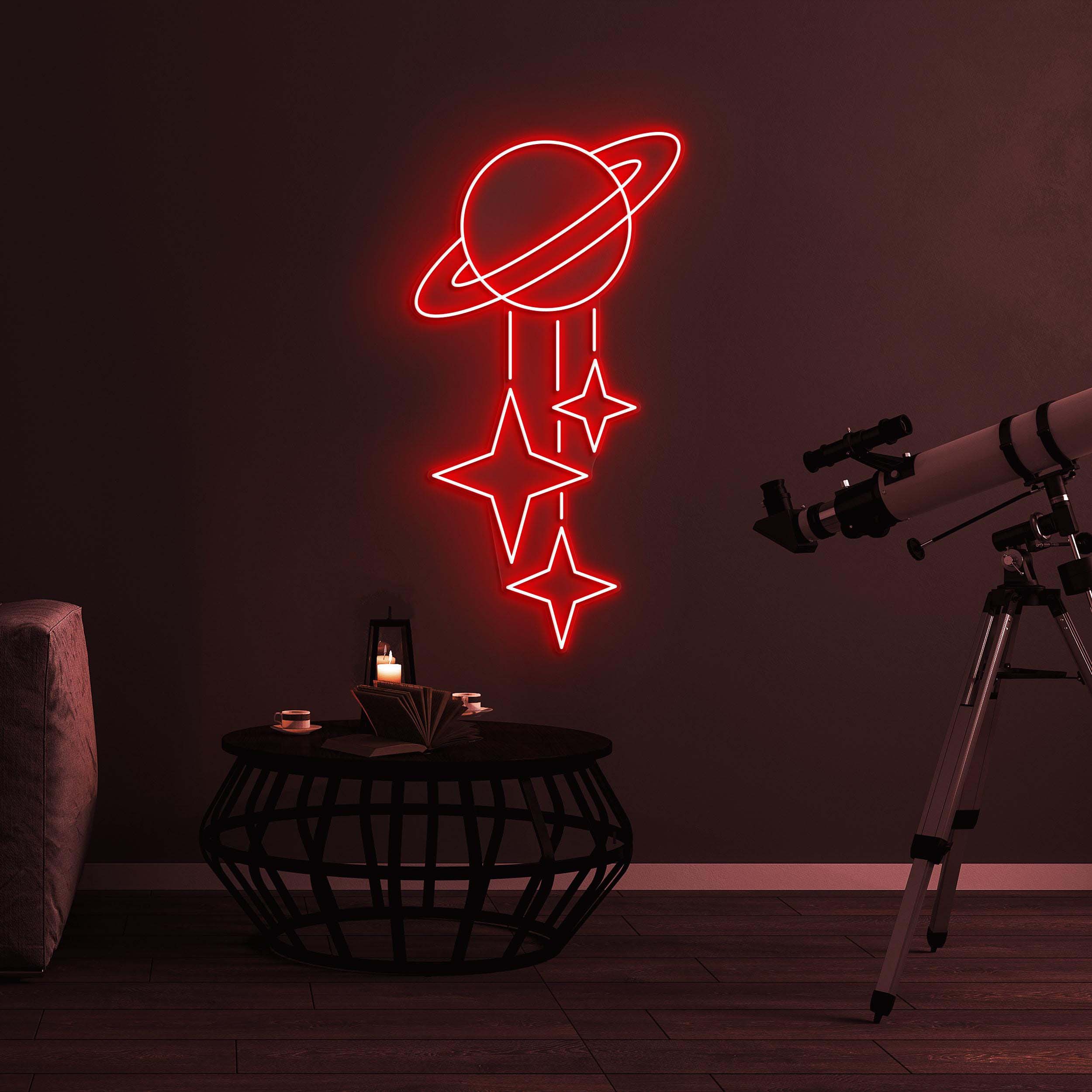 Planet and Stars Neon Sign, Planet and Stars LED Light, Galaxy LED Neon Art, Space Neon Light, Christmas Decor, Home Decor. Party Wall Art