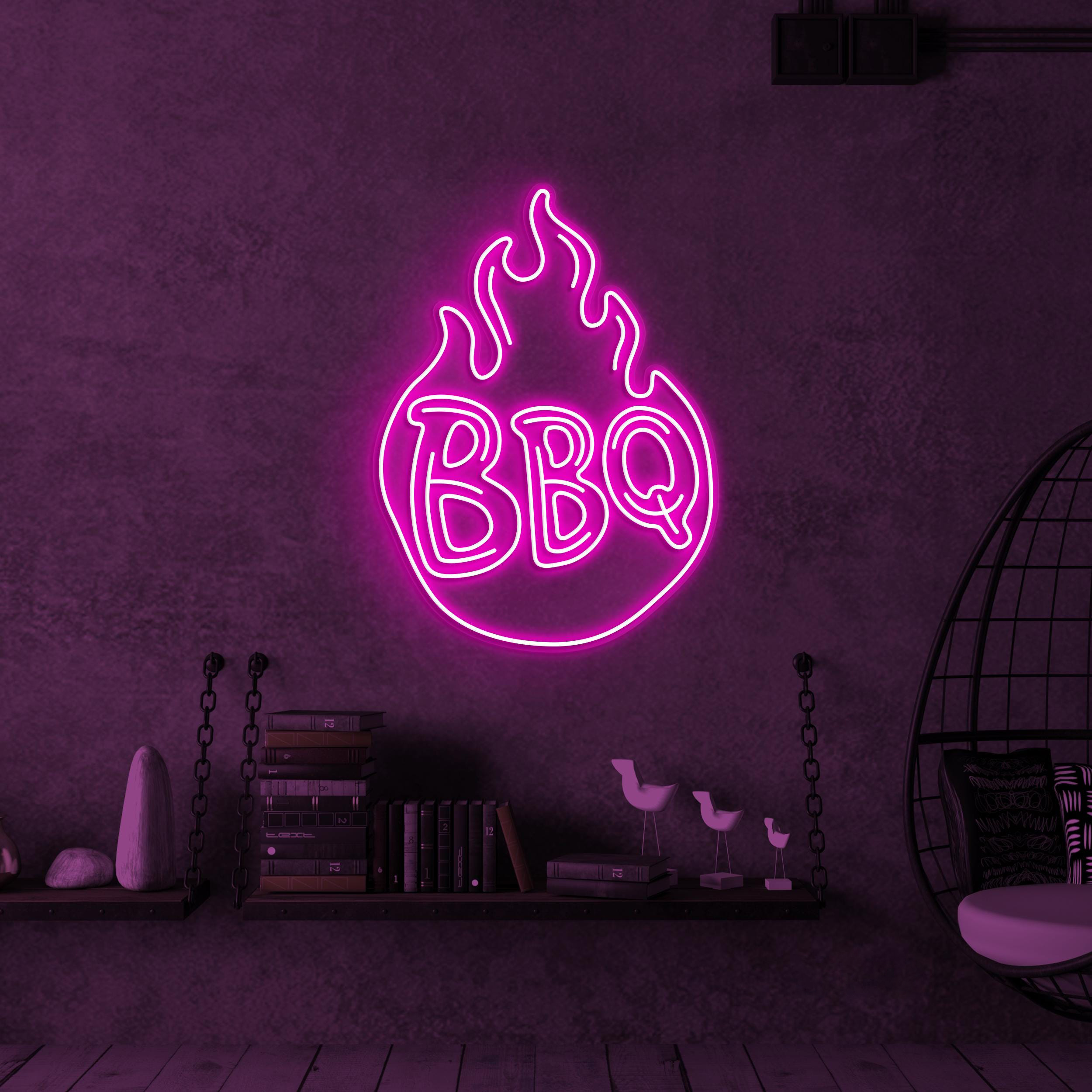 BBQ Neon Sign, BBQ Led Light, Restaurants Wall Decor, BBq Shop Wall Art, Grill Neon Sign, Personalized Grill Bar, Flaming BBQ Neon Art, Gift