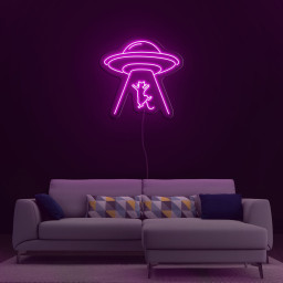 UFO Neon Sign, Alien Cat LED Neon Light for Home Bedroom, Living Room, Man Cave, Office, Wall Decor and Birthday Gift, UFO Party Decoration