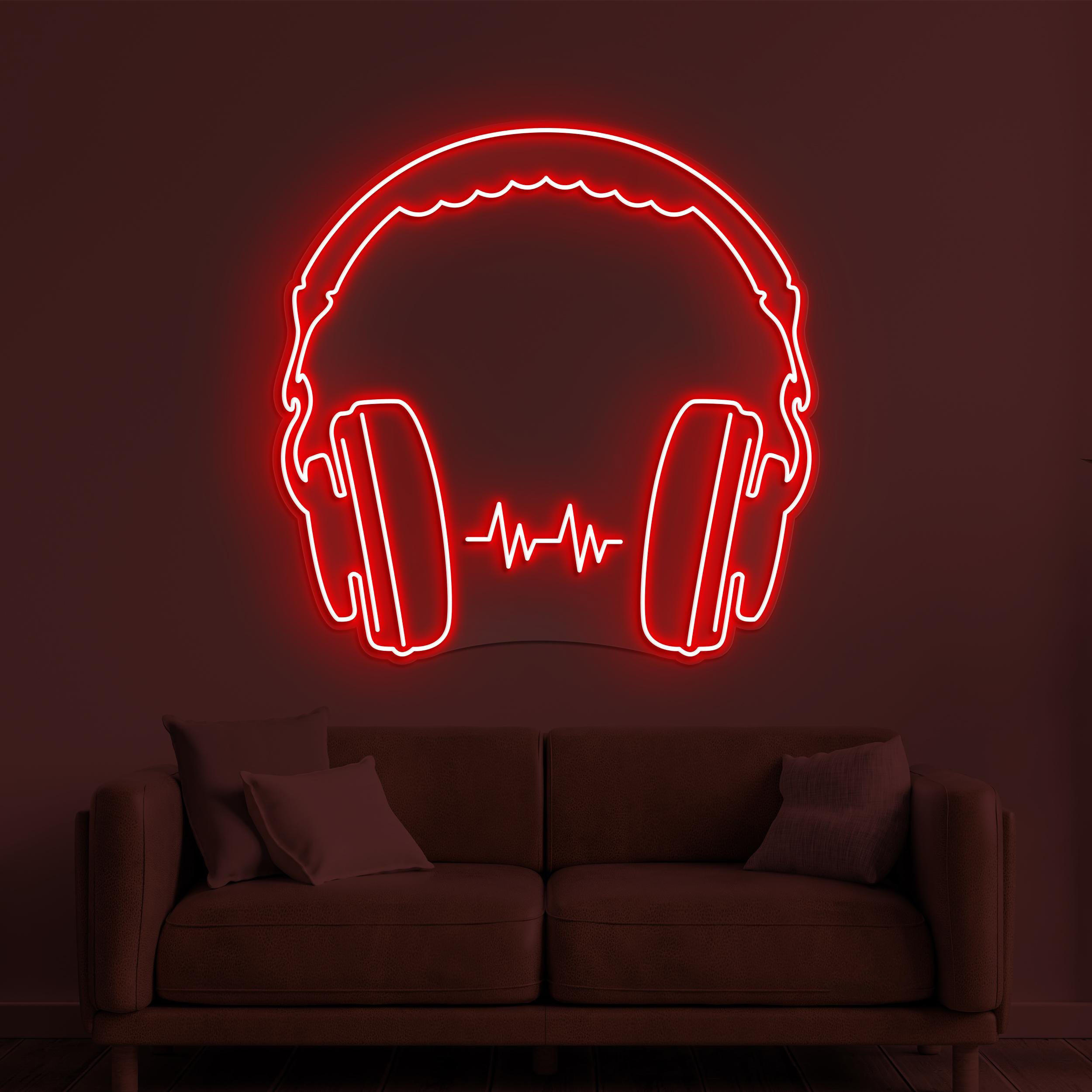 Headphones Neon Sign, Headphones LED Light, Music Room Wall Decor, Music Love Wall Art, Music Studio Decor, Headphones with Beat Art Sign