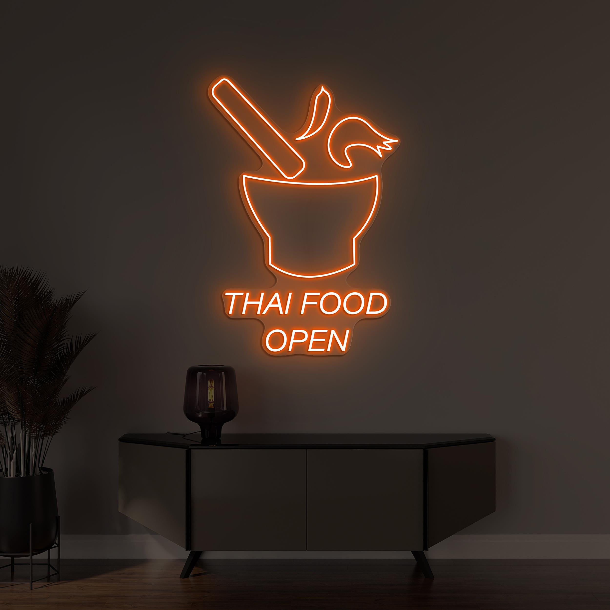 Thai Food Open Neon Sign, Thai Food Open LED Light, Asian Food Wall Decor, Restaurant Wall Decor, Tom Yum Bowl Led Sign, Thai Food Wall Art