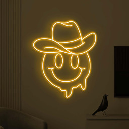 Smiley Cowboy Neon Sign, Smiley Emoji Cowboy LED Sign, Cowboy Hat Wall Decor, Melting Face Neon Sign, Kids Room Decor, Home Wall Decor, Gift