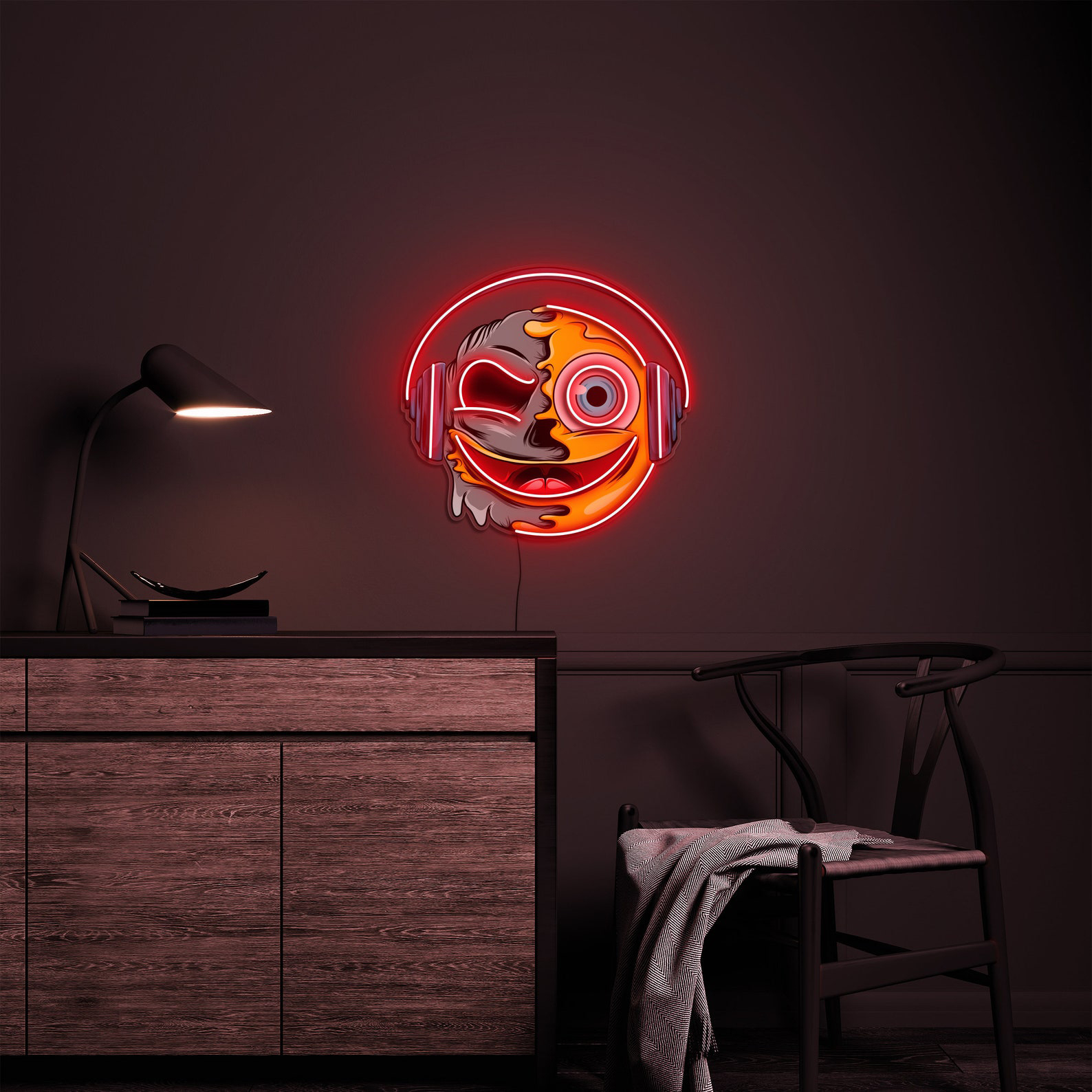 Emoji Neon Sign, Smiley Face Emoji Headphones Neon Sign, Led Neon Pop Art Sign, Emoji Sign,Game Room decor, Wall decor, Smily Neon Sign,Gift