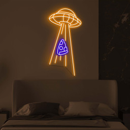 Ufo Abducting Pizza Neon Light, UFO Neon Sign for Game Room, LED Wall Art, Pizza Lovers Gift, Restaurant & Party Decor, UFO Fan Decor, Gift