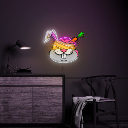 Rabbit Neon Light, Rabbit Head Neon Sign, Rabbit Led Neon Pop Art Sign, Rabbit with Carrot Hat Neon Sign, Gamr Room decor, Gift Idea
