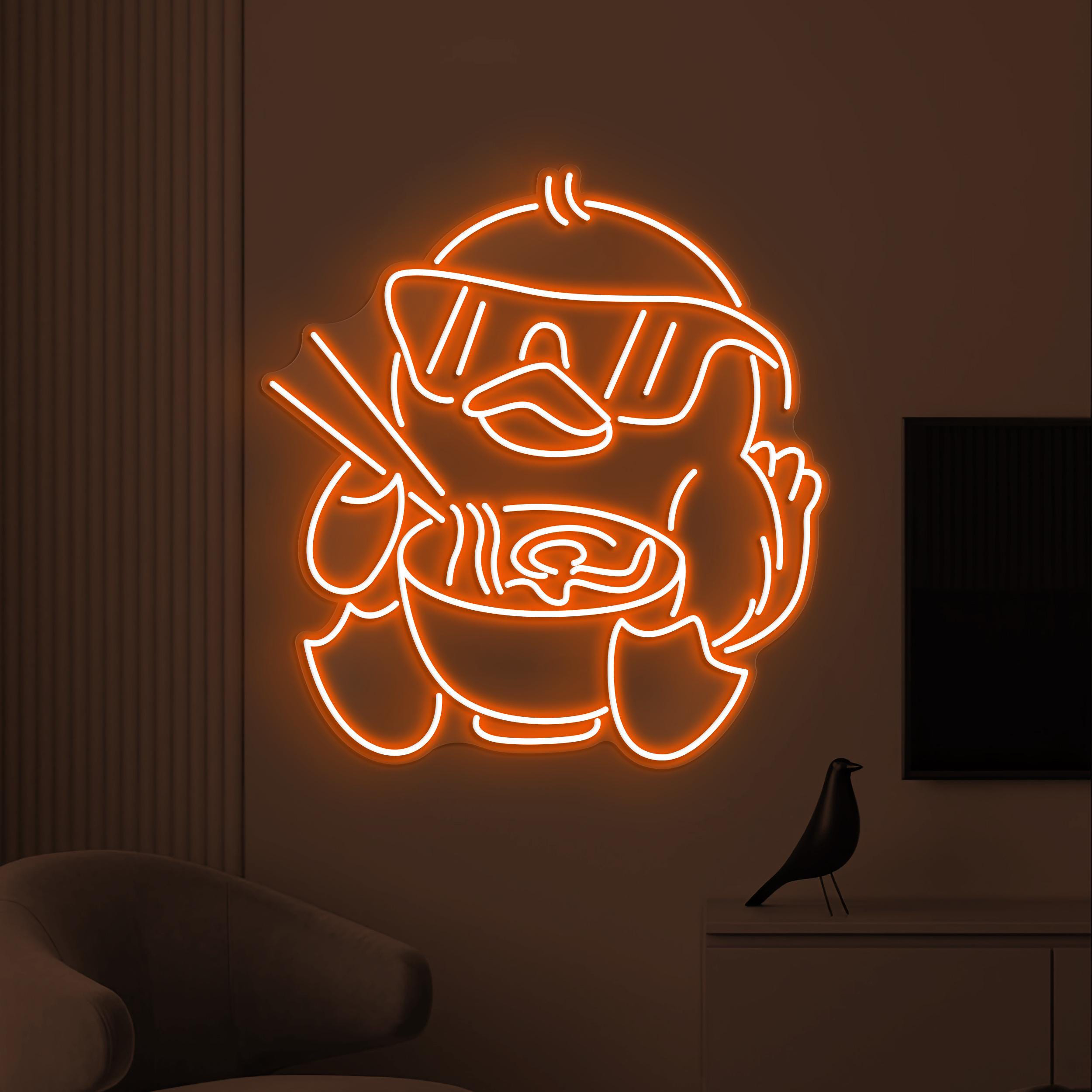 Cute Duck Neon Sign, Duck Eating Ramen LED Light, Japanese Restaurant Wall Decor, Noodles Neon Sign, Ramen Neon Art, Gift for Ramen Lover