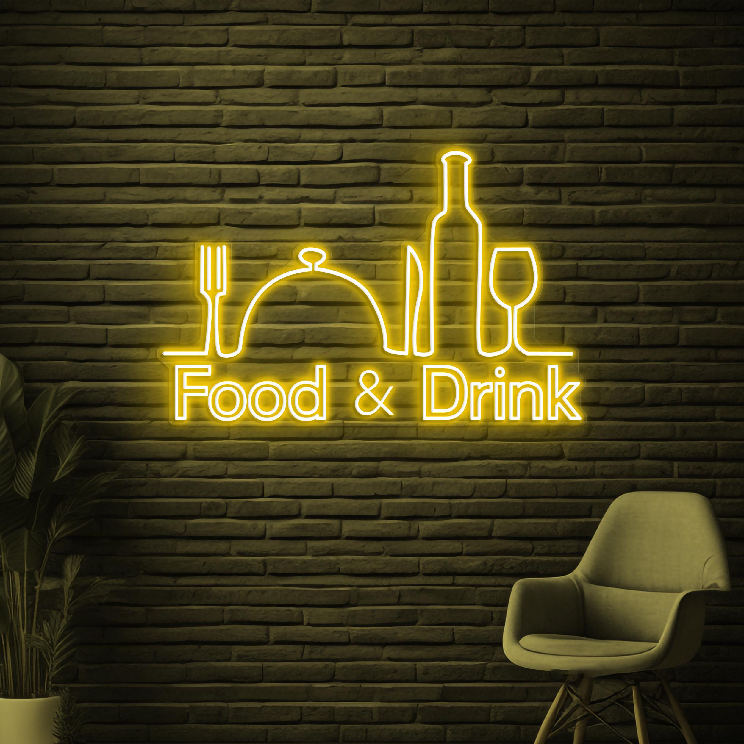 Food & Drink Neon Sign, Food and Drink LED Light, Restaurant Wall Decor, Cafe Wall Art, Custom Neon Sign, Kitchen Neon Light, Food Shop Art