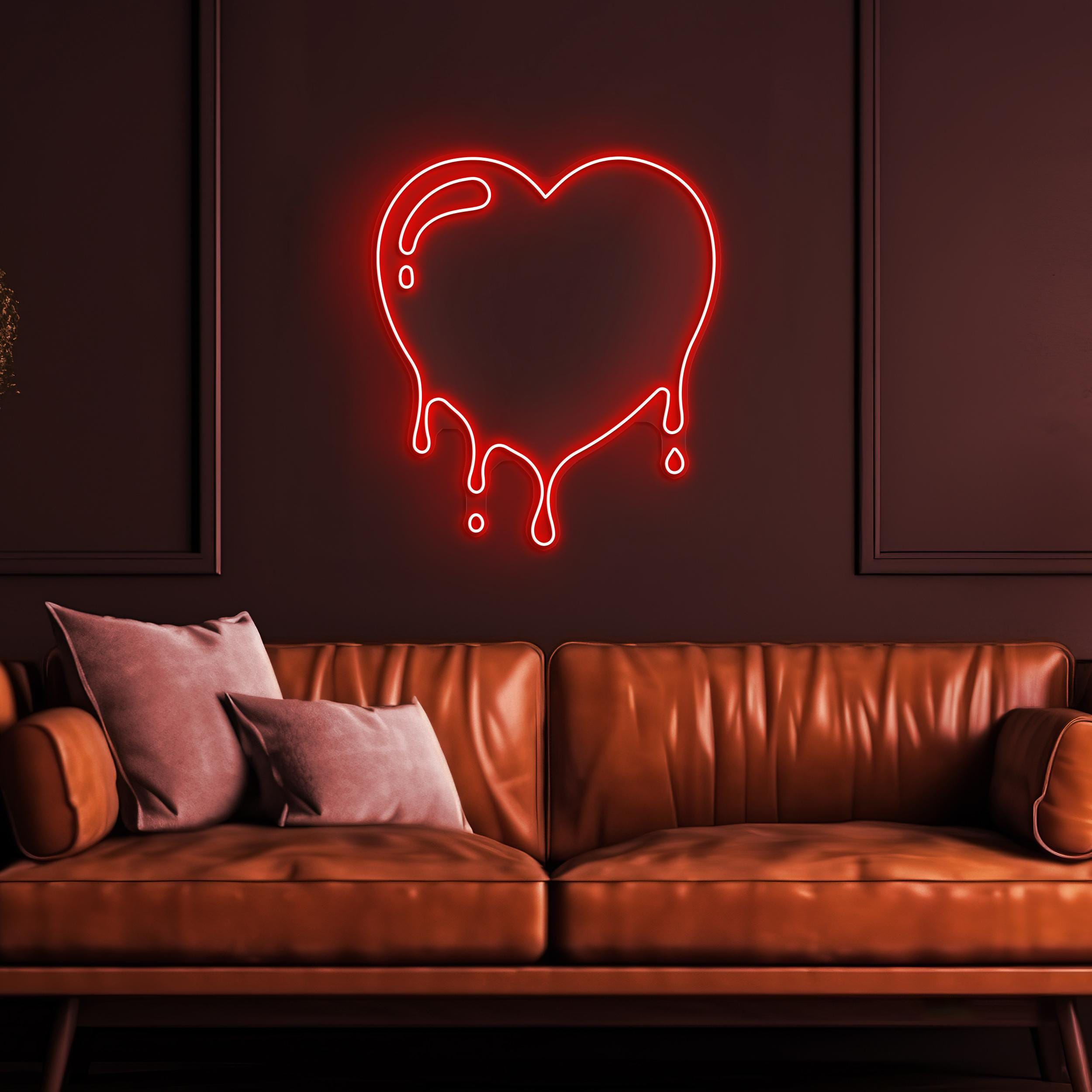 Melting Heart Neon Sign, Melting Heart Light, Heart Wall Decor, Couple Room Wall Art, Romantic Gift, Wedding Party Decor, Led Heart Art