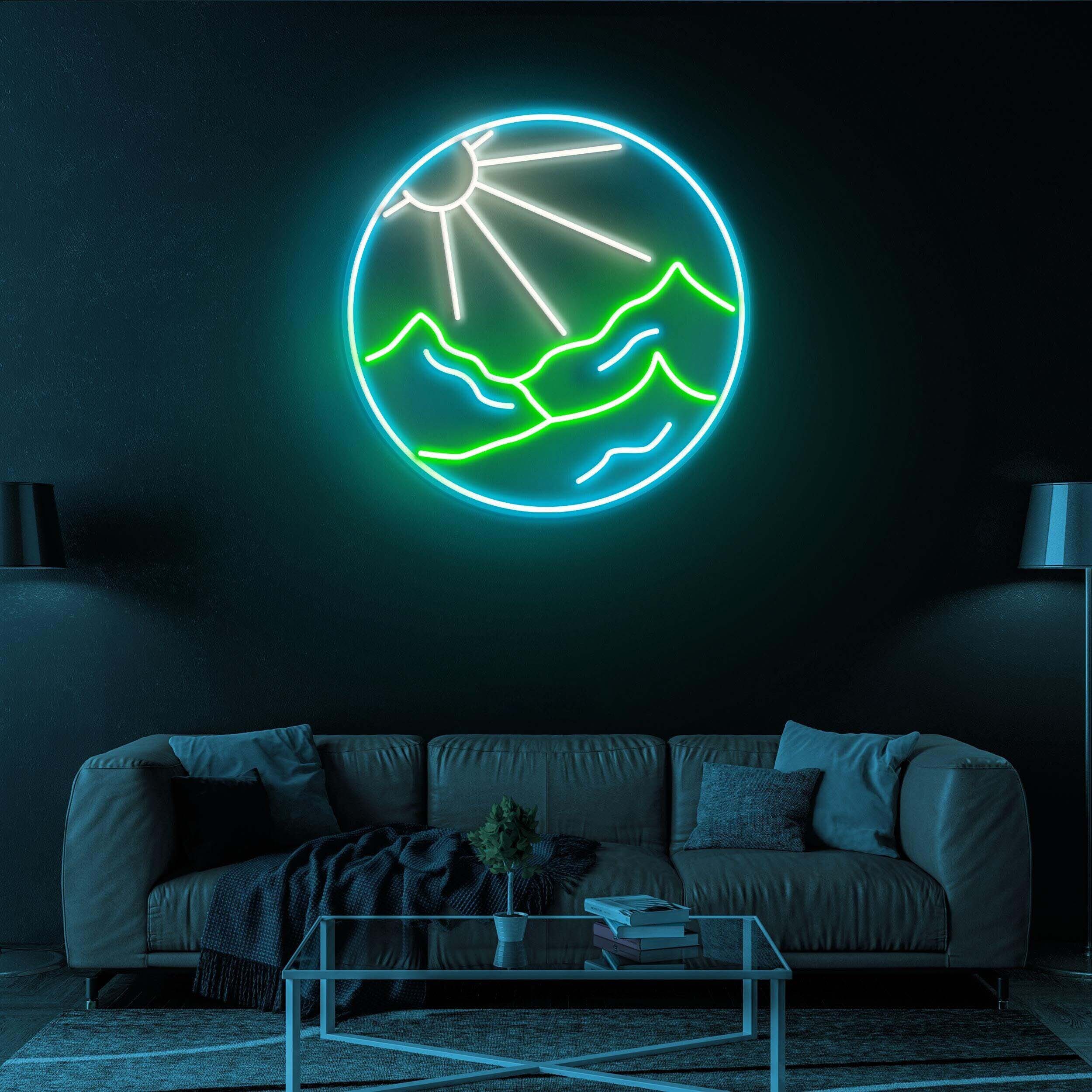 Sun and Mountains Neon Sign, Sun and Mountains LED Light, Sun and Mountains Neon Art, Decor for Home, Cafe & Game Room, Custom Neon Sign