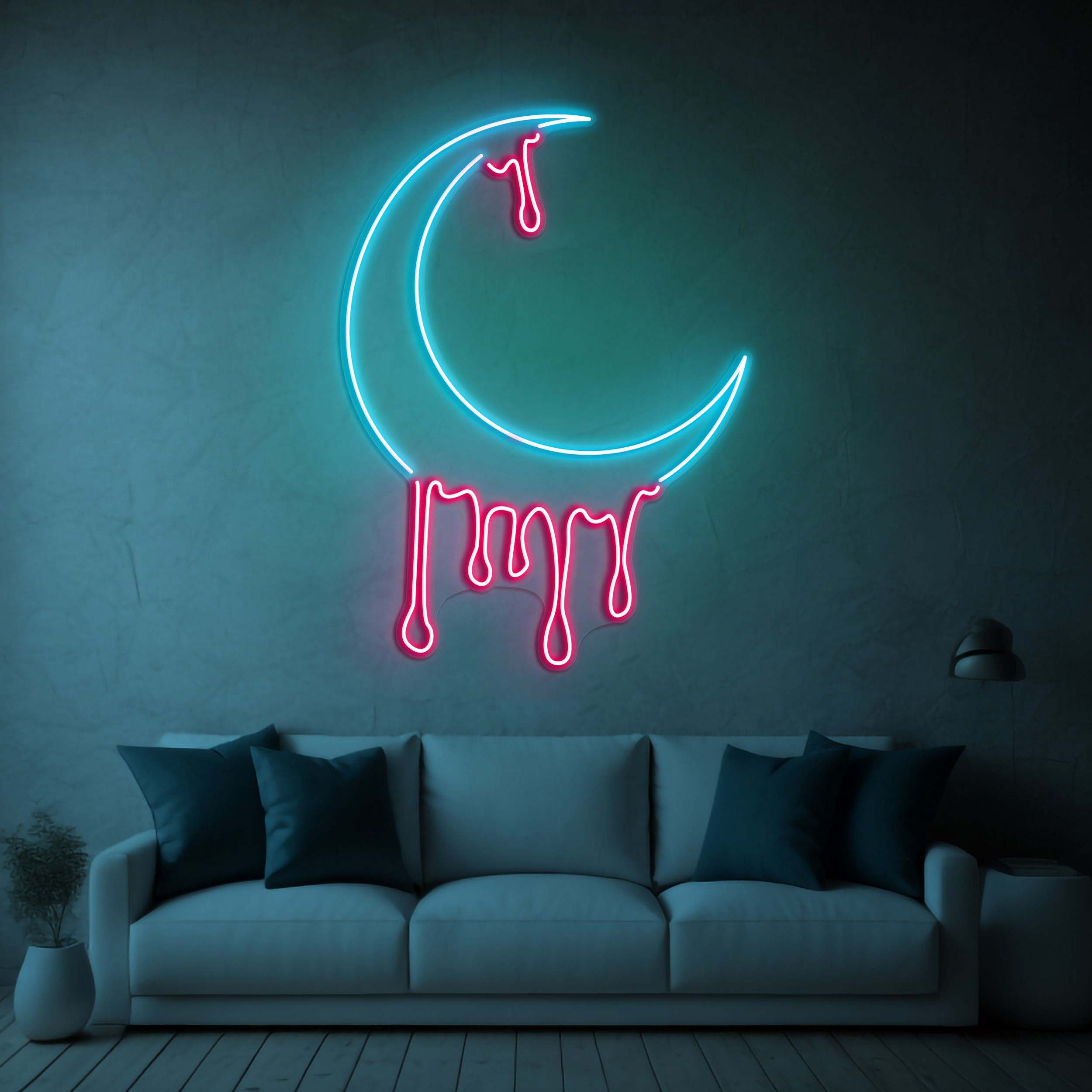 Moon Dipping Neon Sign, Dripping Moon LED Art, Melting Moon Neon Light, Crescent Moon Night Light, Wedding Gift, Kids Room Wall Art Sign