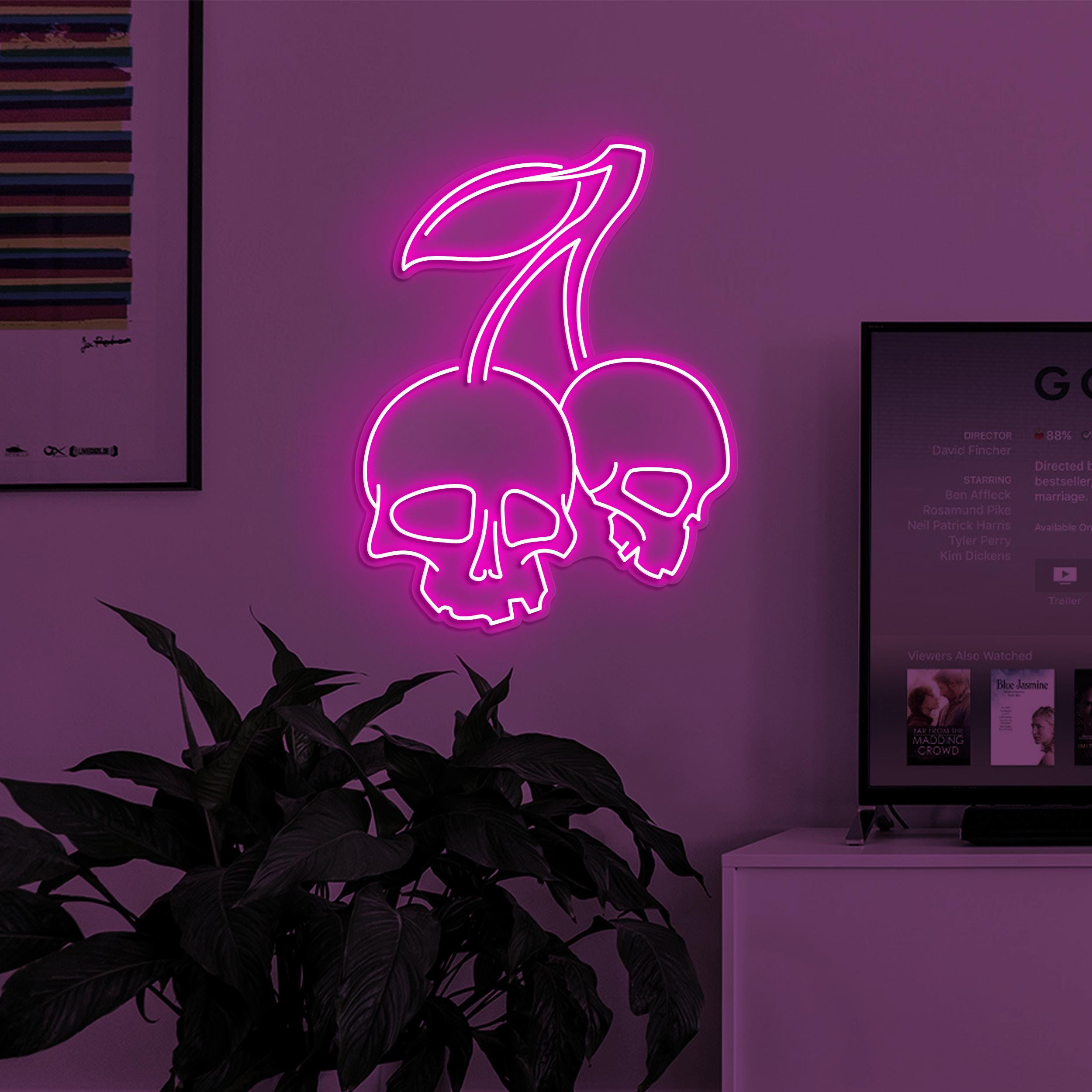 Skull Cherry Neon Sign, Skull Cherry LED Light, Cherry Wall Decor, Skeleton Head Neon Art, Party Sign, Horror House Decor, Fruit Shop decor