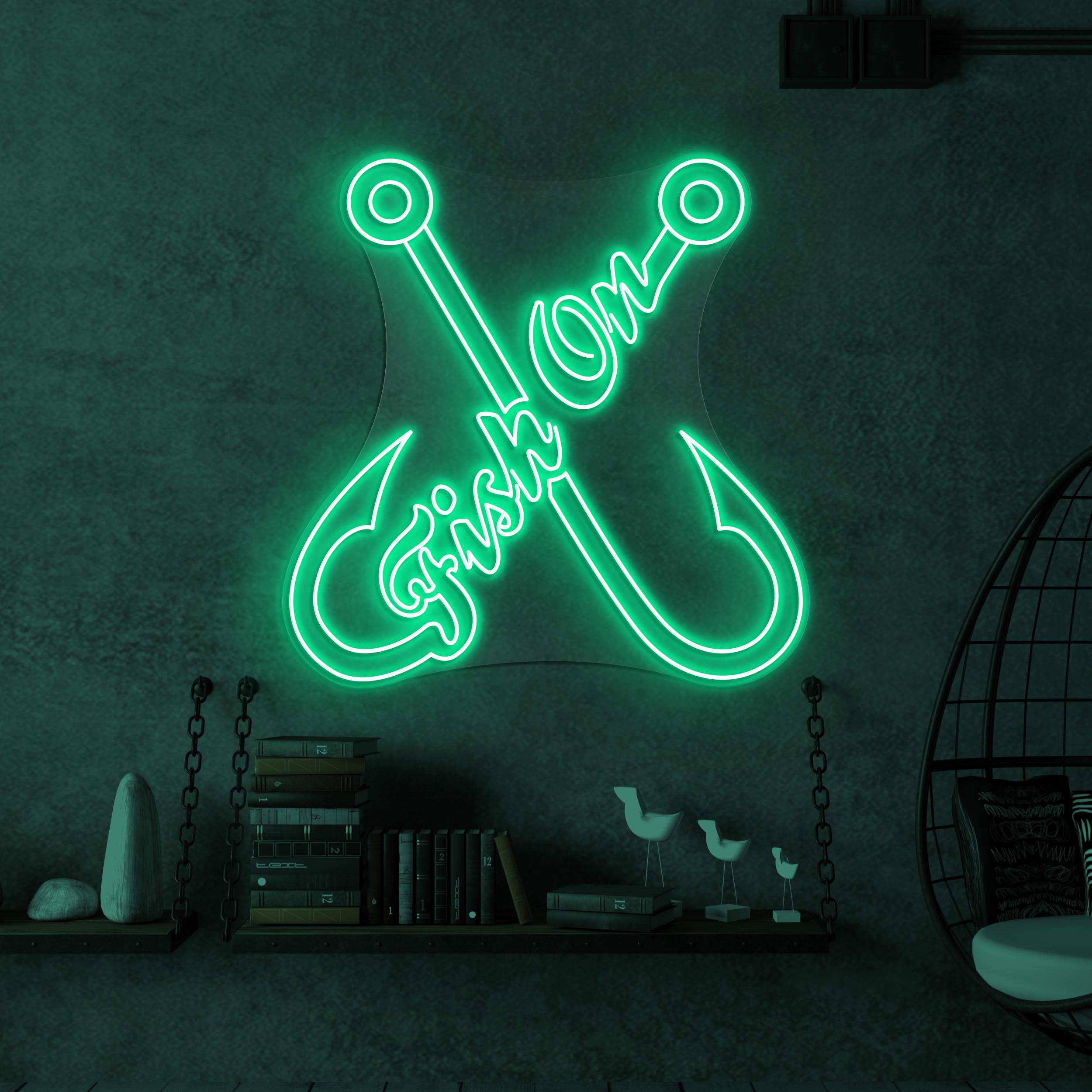 Fish on Neon Sign, Fish on Led Light, Fishing Hook Wall Decor, Fishing Club Wall Art, Fish Shop Neon Light, Gift for Fisherman, Fish Lover