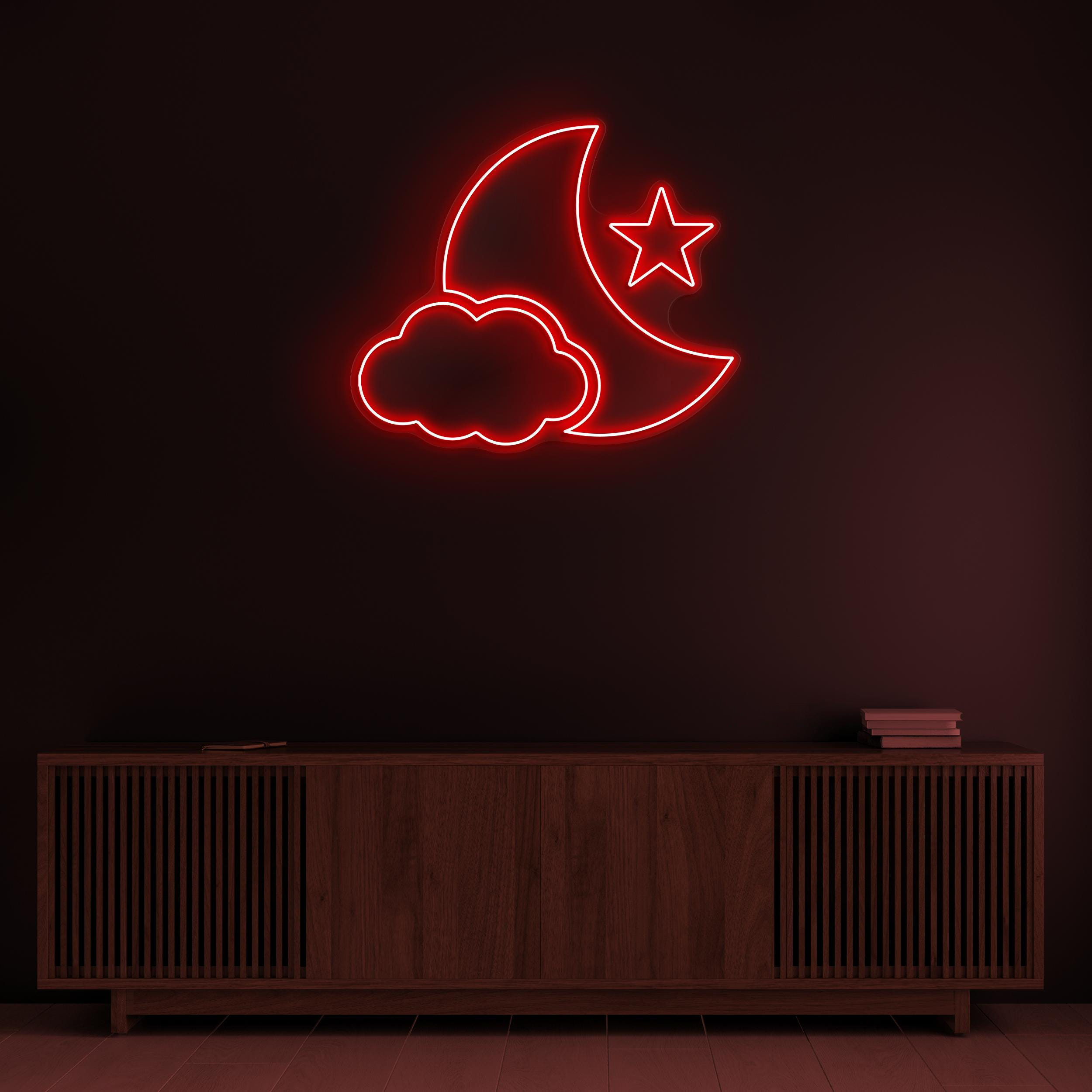 Moon and Cloud Neon Sign, Moon, Cloud and Stars LED Light, Kids Room Wall Art, Night Sky Wall Decor, Moonlight Neon Sign, Sweet Dreams Decor