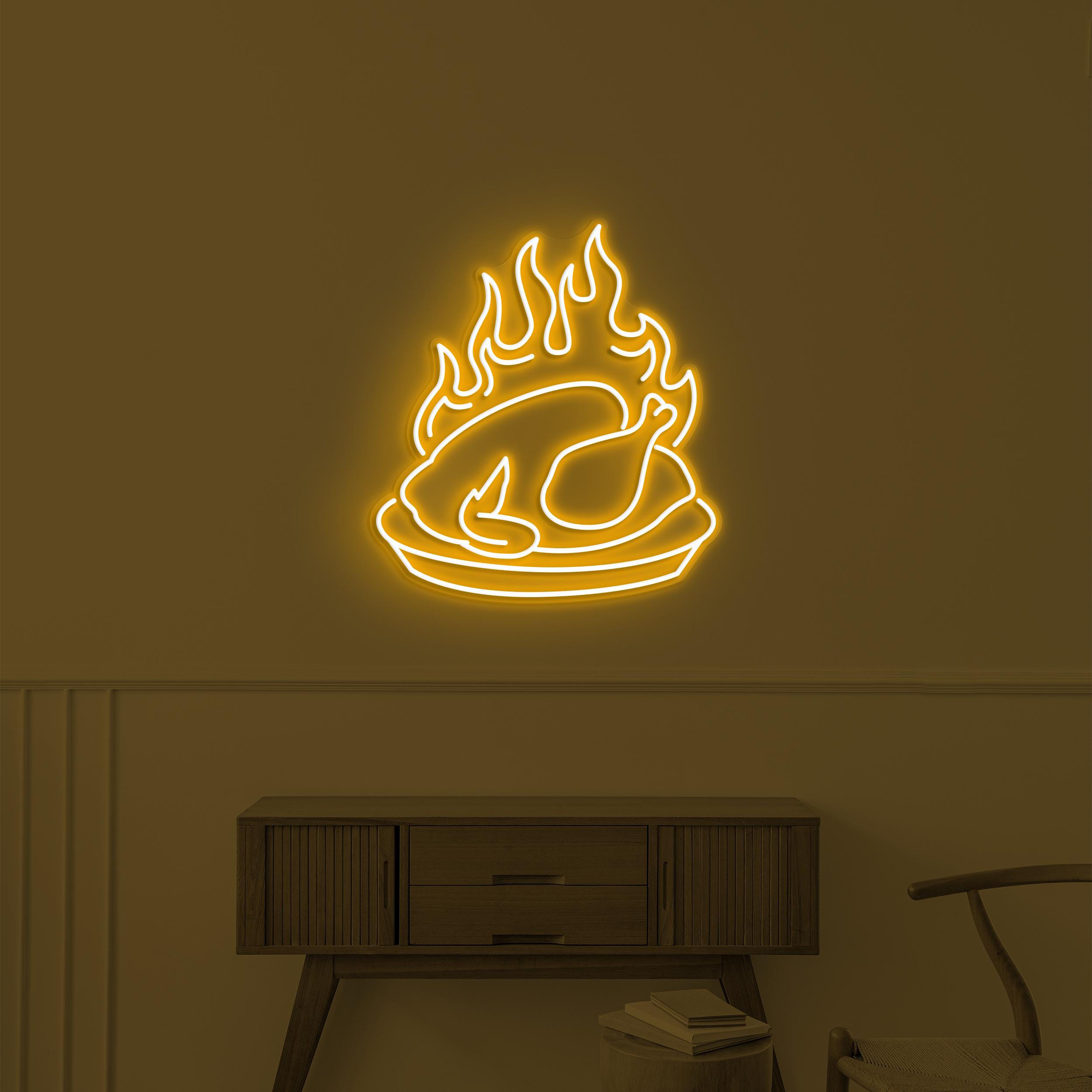 Flaming Chicken Neon Sign, Flaming Chicken LED Light, Restaurant Wall Decor, Chicken Shop Wall Art, Chicken Neon Sign, Roast Chicken Sign