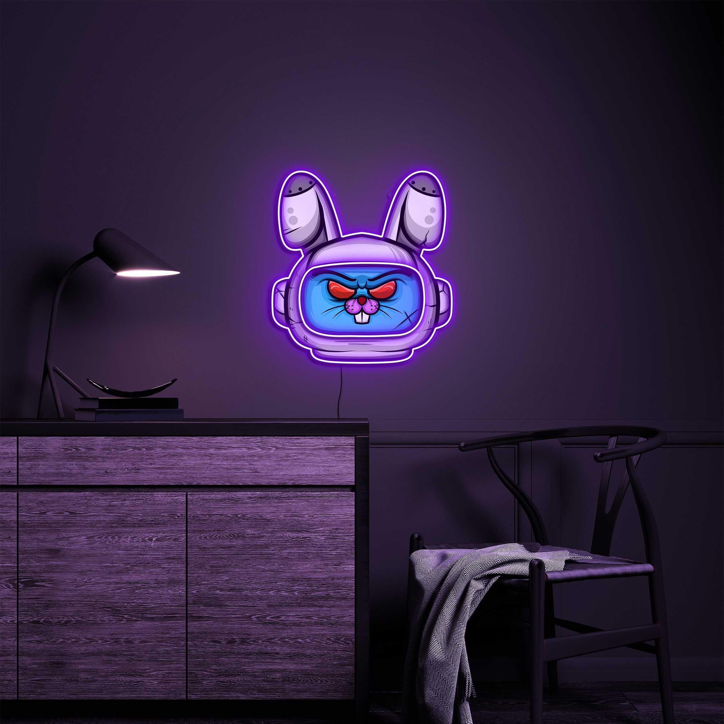 Astronaut Bunny Neon Sign, Rabbit head Neon Sign, Neon Pop Art Sign, Aastronaut Neon Sign, Bunny Neon light, Bunny Led Wall And Desk decor