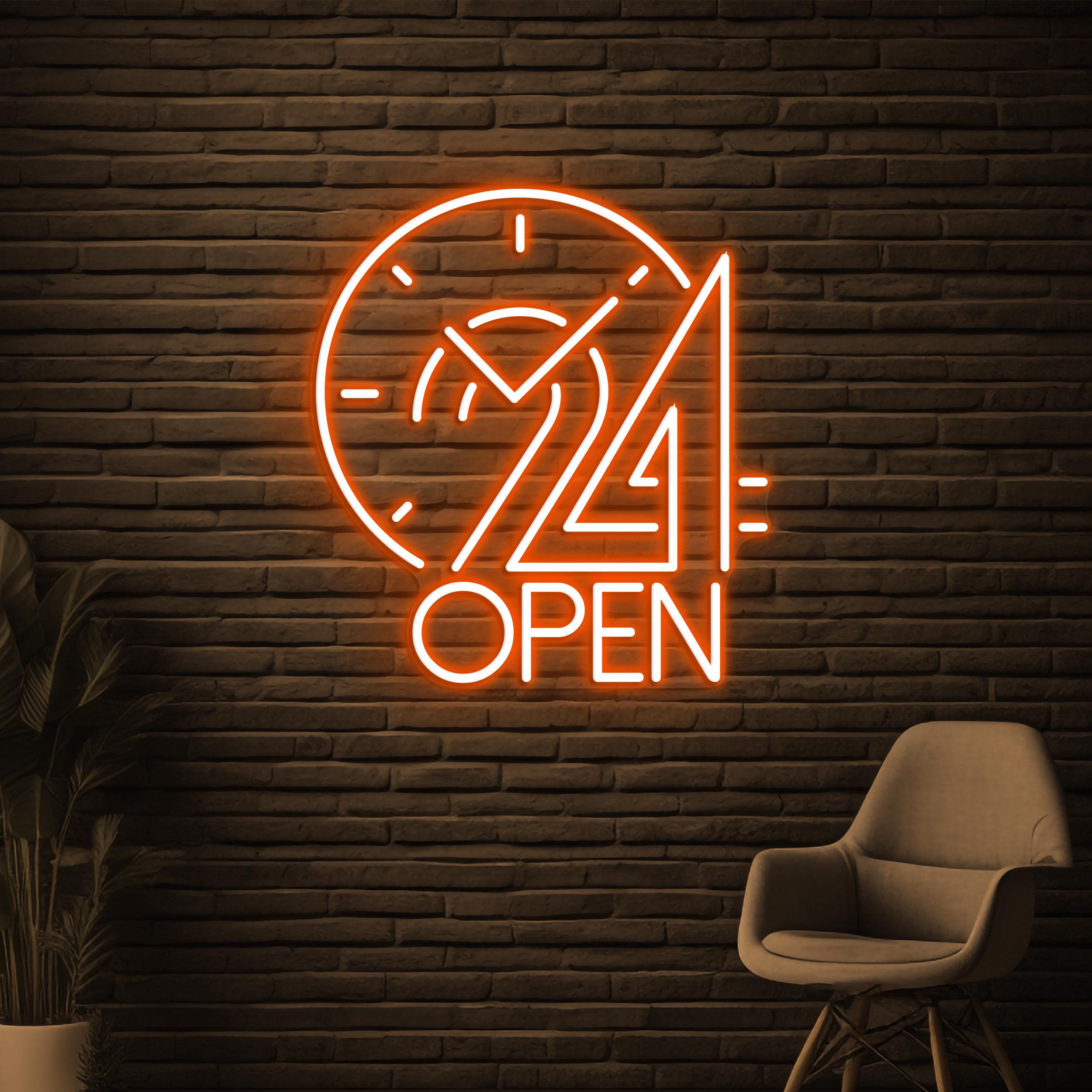 24 Open Neon Sign, 24 Hours Open LED Sign, Clock Wall Decor, Home Wall Art, Sign, Business Neon Sign, Restaurant Neon Light, Bar Club Decor