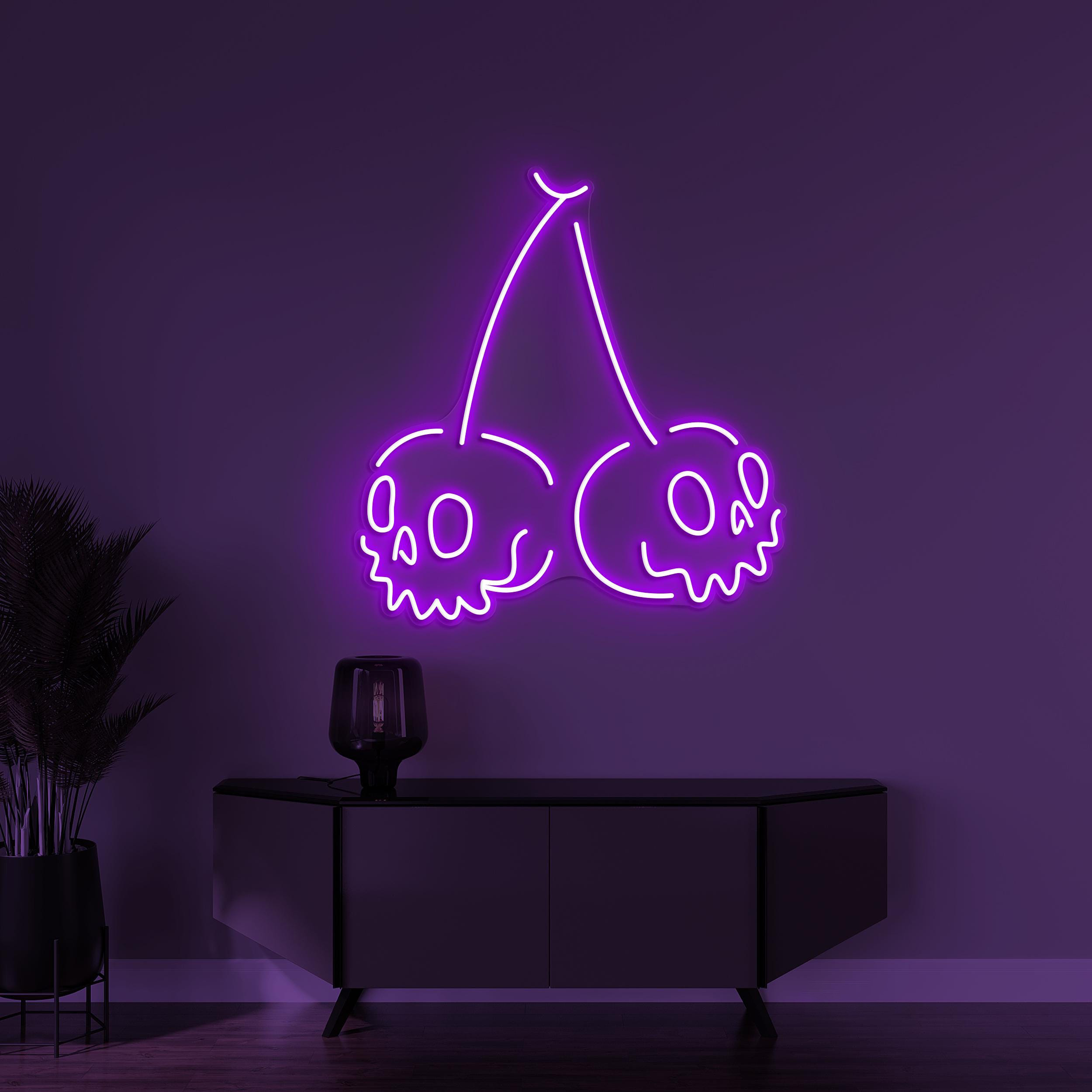 Skull Cherry Neon Sign, Skull Cherry LED Light, Skull Fruit Wall Decor, Halloween Wall Art, Personalized Neon Sign, Fruit Shop Wall Decor