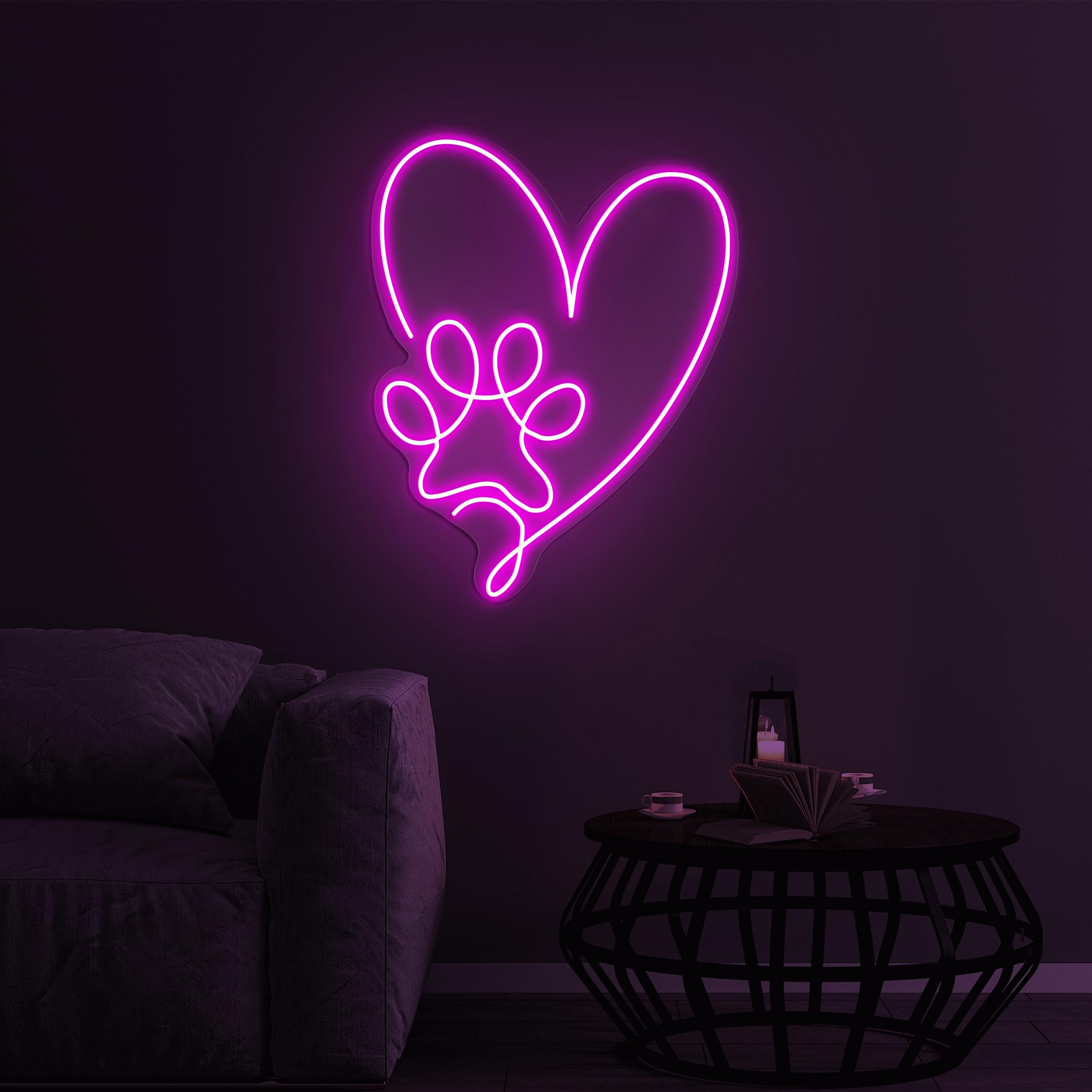 Heart Dog Paw Neon Sign, Heart and Paw LED Light, Pet Store Wall Decor, Pet Spa Neon Sign, Custom Neon Sign, Dog Lover Gift, Home Wall Decor