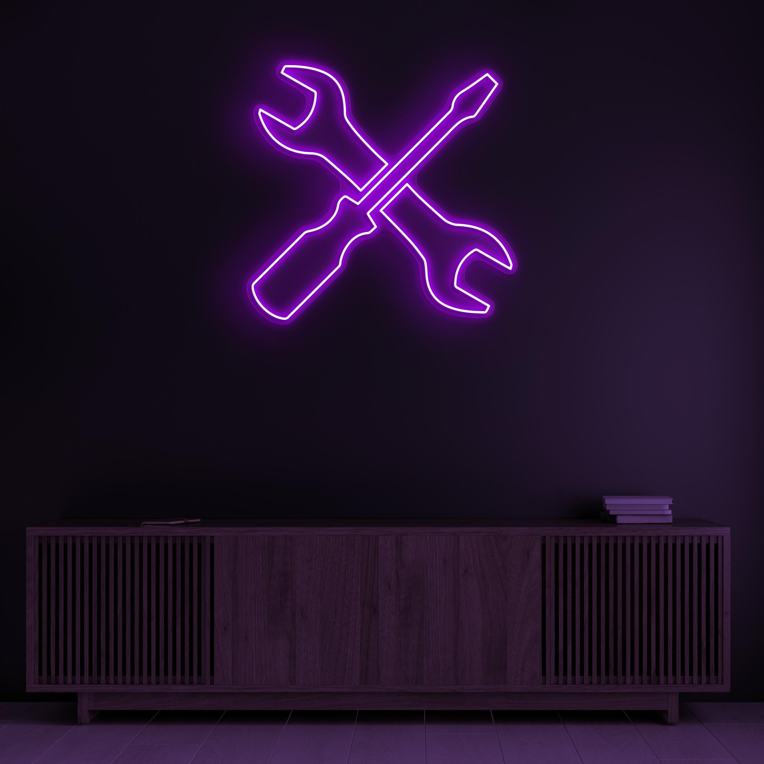 Wrench and Screwdriver Neon Sign, Tools LED Light, Garage Wall Decor, Wrench and Screwdriver Art, Mechanic Tools Light, Car Service Decor