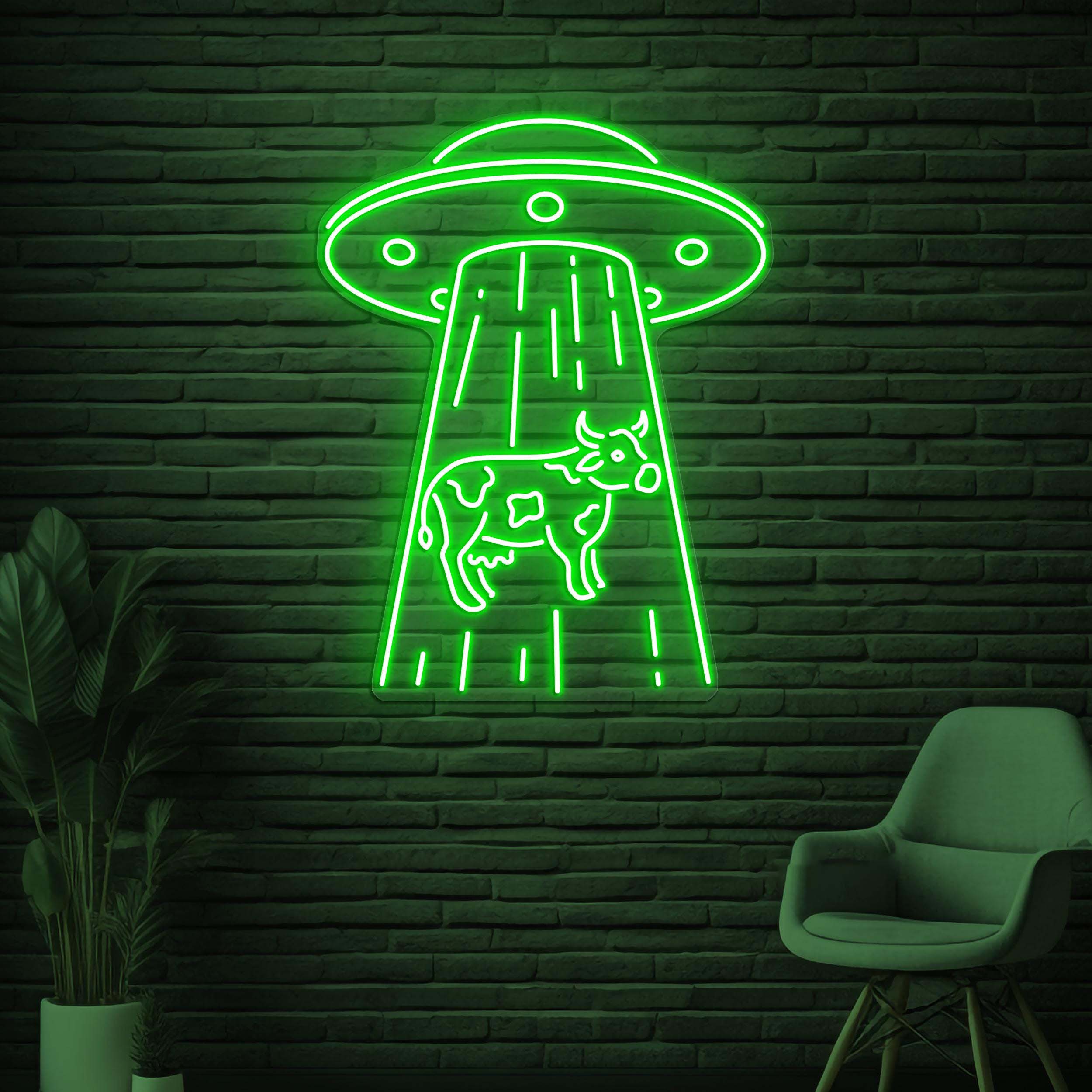 UFO and Cow Neon Sign, UFO With Cow LED Light, Spaceship Wall Decor, Alien Wall Art, Kids Room Neon Decor, Animal Shop Sign, Planet Wall Art