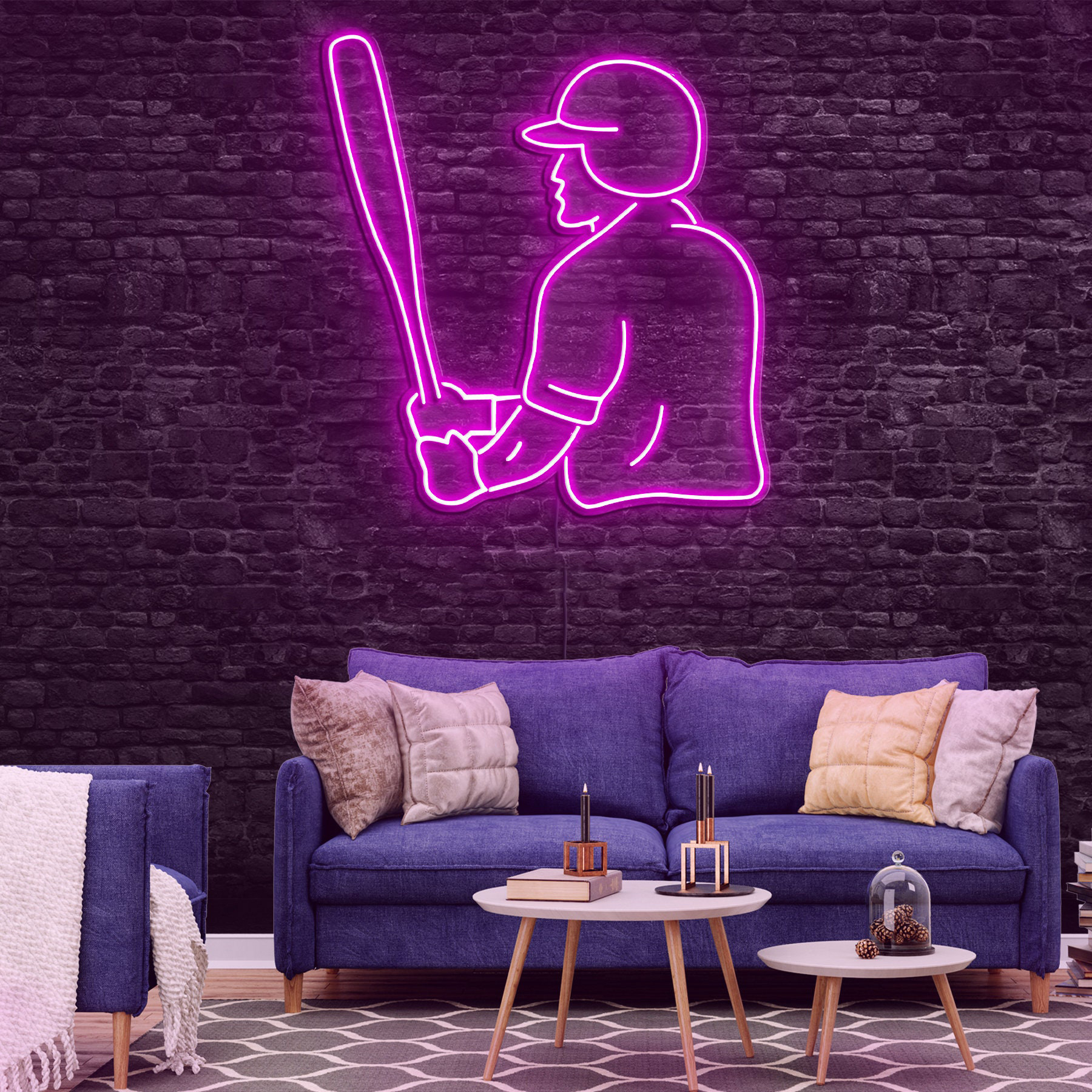 Baseball Player Neon Sign, LED Light for Sports Fans, Gaming Room Decor, Man Cave Wall Light, Sports Players Decor for Boys Room, Home Decor