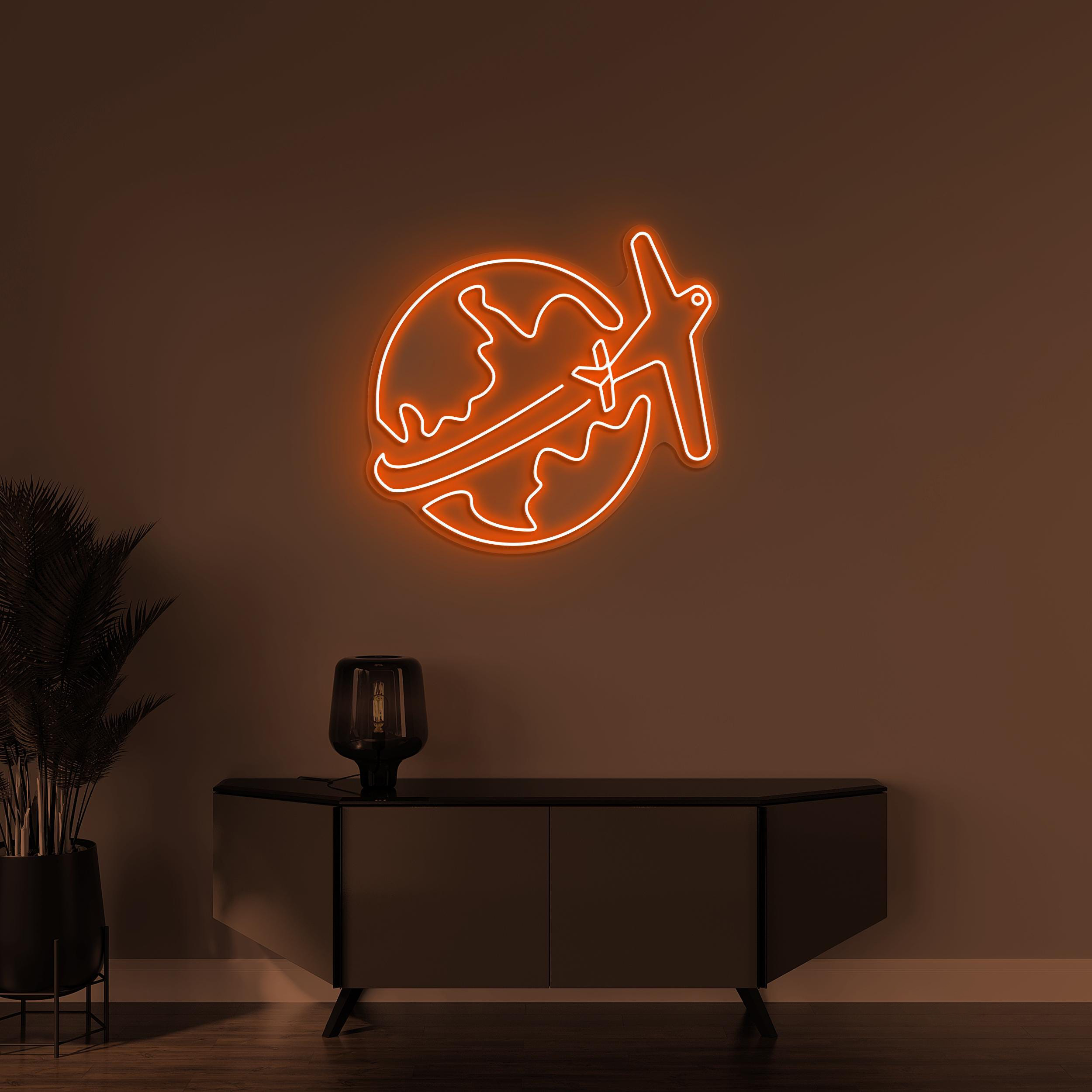 World Neon Sign, Travel World LED Light, Airplane Wall Decor, Earth Neon Sign, Travel Agency Wall Sign, Trip Neon Art, Travel Logo Sign