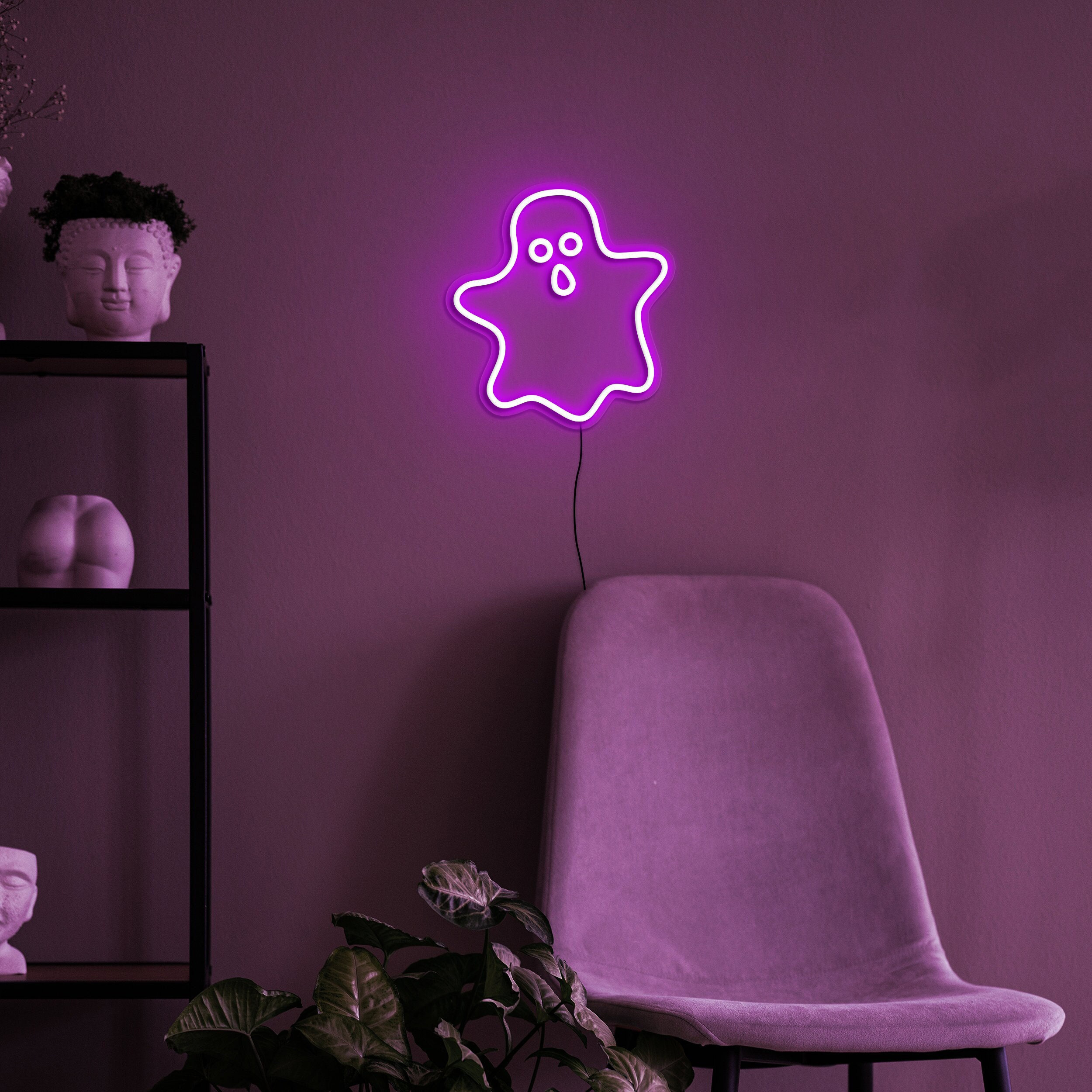 Ghost Neon Sign for Wall Decor, Bedroom Night Lights, USB Lamp for Halloween Party, Game Room Decor, Birthday Gift, Ghost LED Art Decoration