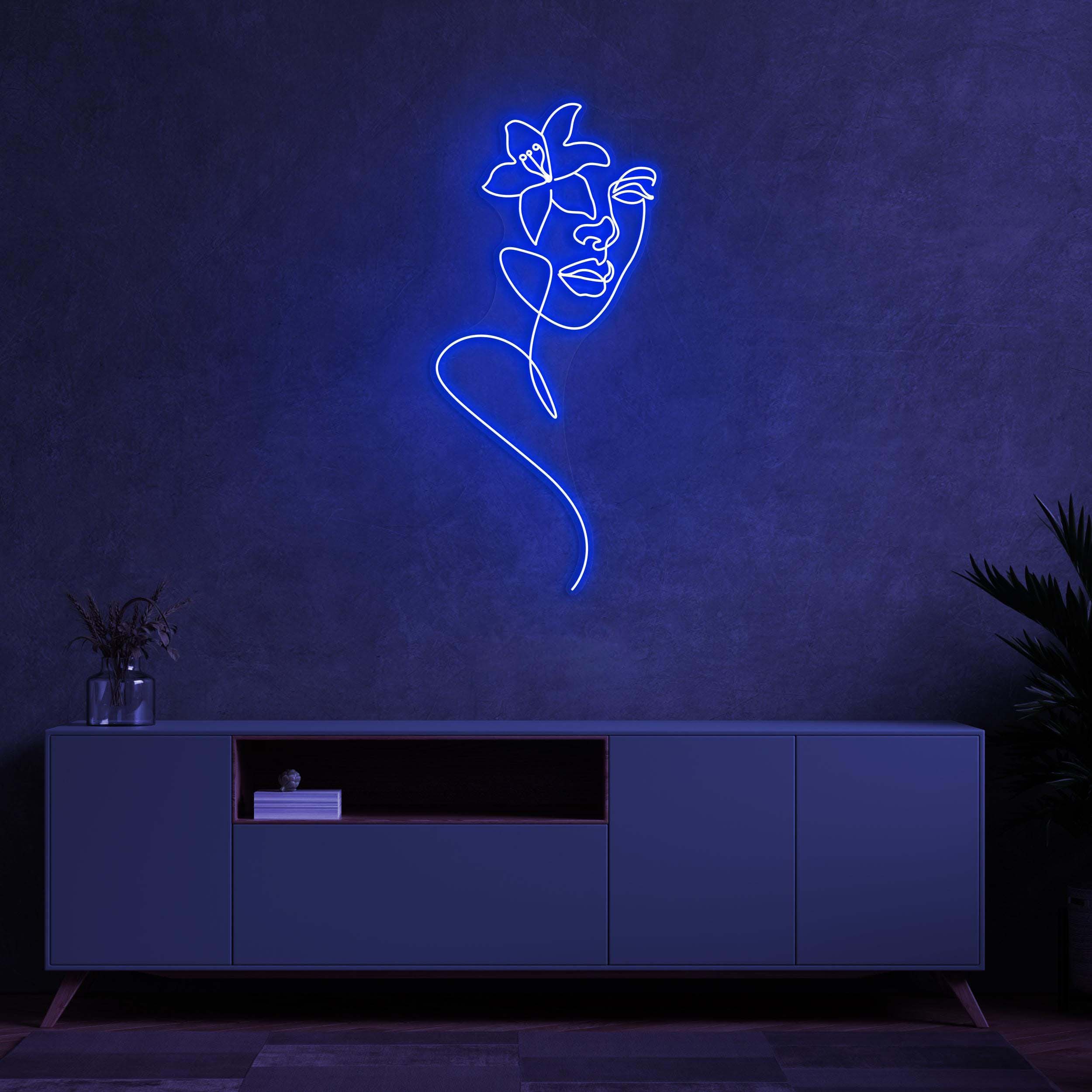 Face with Flower Neon Sign, Face with Flower LED, Feminine Line Art, Custom Neon Sign, Lady Wall Art, Decor for Home, Barber & Beauty Bar