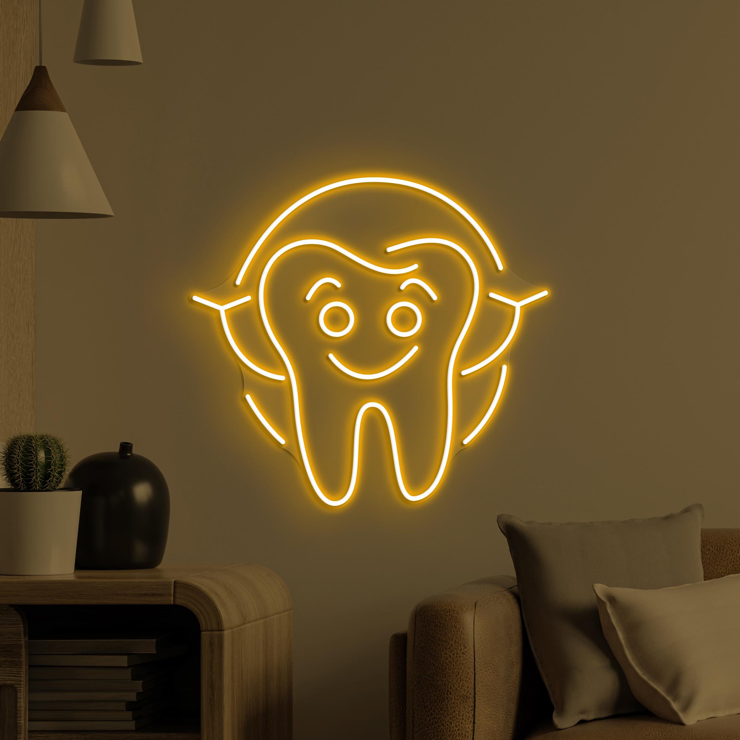 Smiling Tooth Neon Sign, Smiling Tooth LED Light, Teeth Wall Art, Teeth Hospital Neon Light, Dental Clinic Led Sign, Kids Room Neon Decor