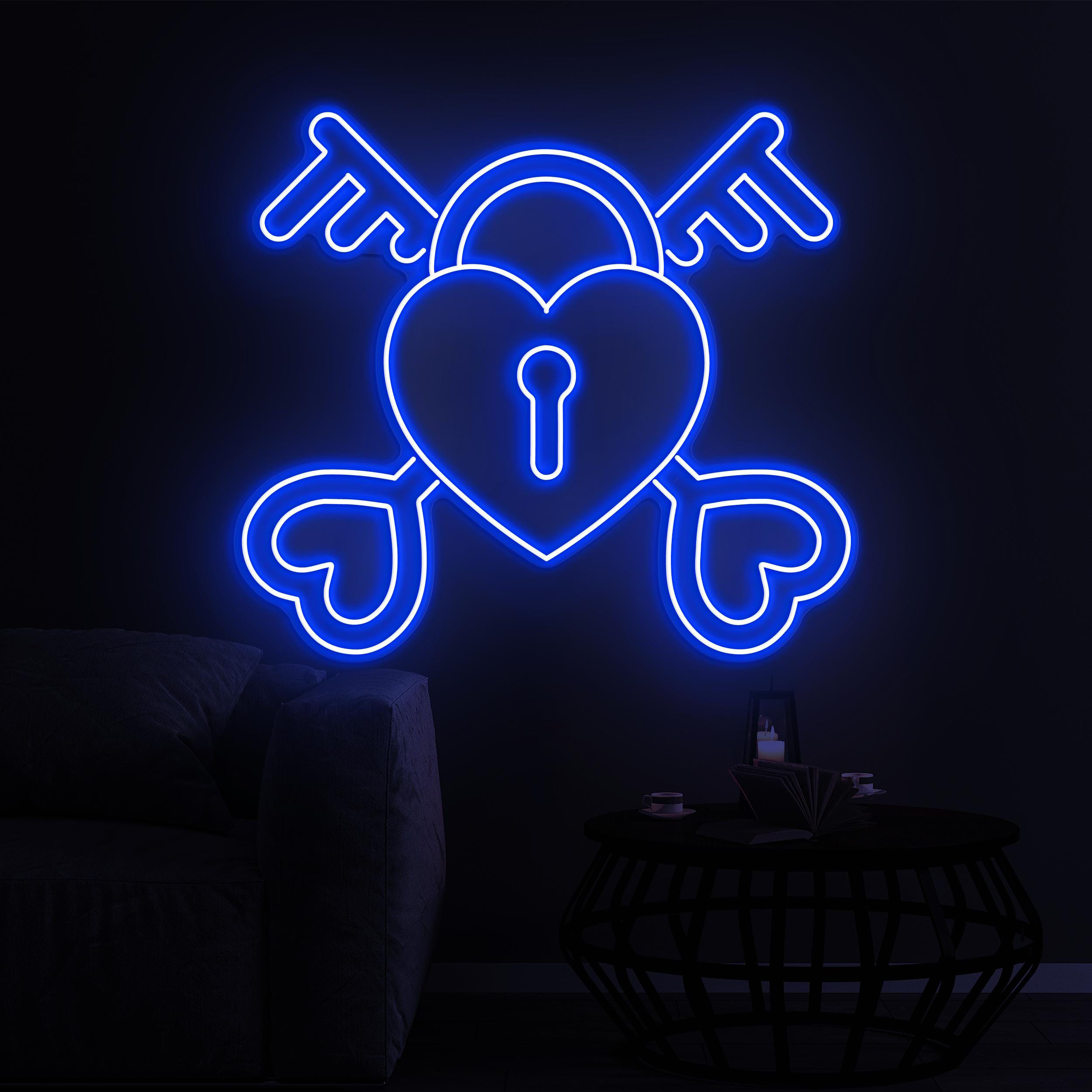 Heart and Keys Neon Sign, Heart and Keys LED Light, Lock With Key LED Neon Art, Romantic Neon Wall Art, Couple Neon Sign, Love Wall Decor