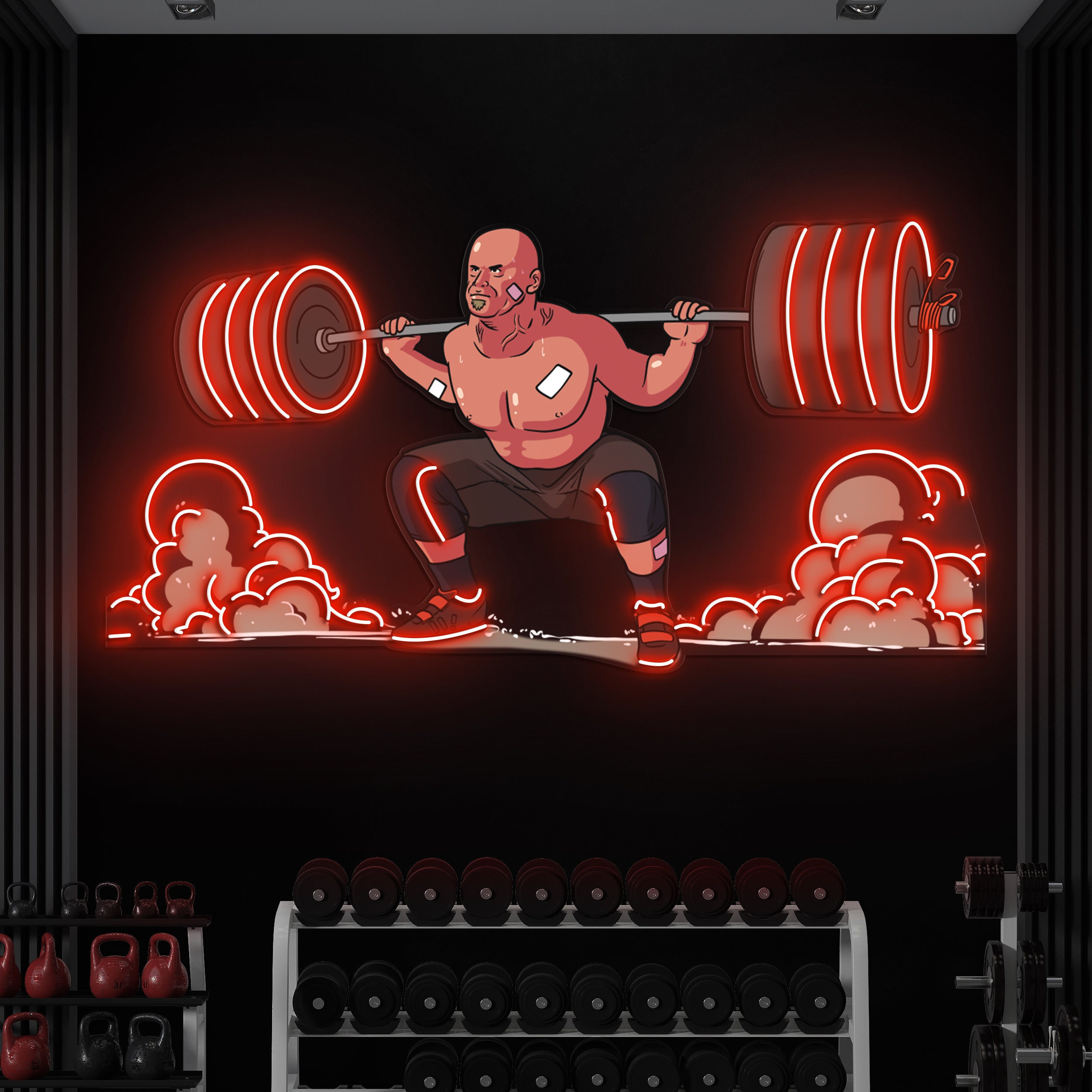 Man Lifting Barbell Neon Sign, LED Pop Art, Gym Wall Decor, Man Cave, Shop Display, Custom Neon Sign for Fitness Rooms,Reception Areas decor