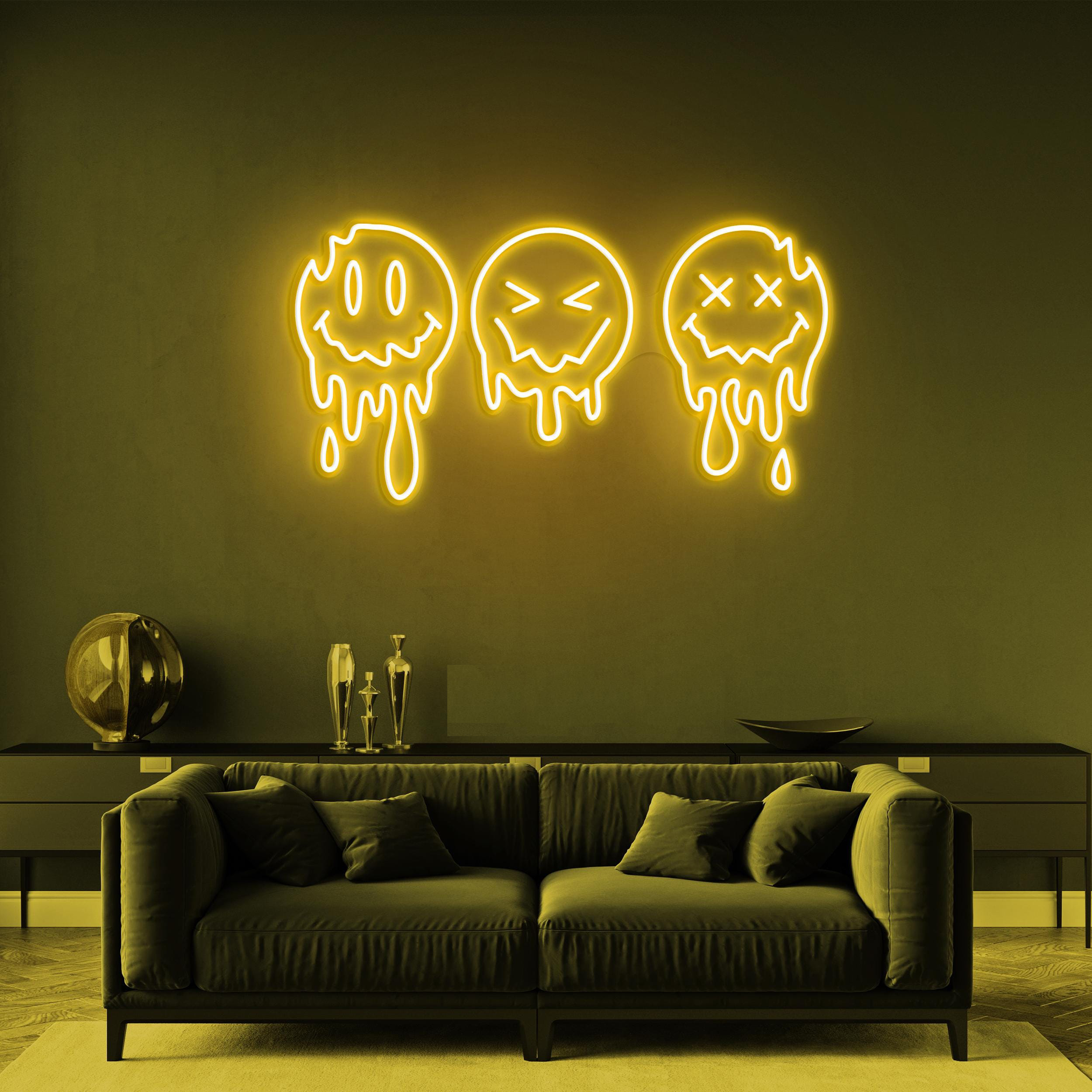 Dripping Smiley Faces Neon Sign, Smiley Faces LED Light, Dripping Smiley Faces Neon Art, Home Wall Decor, Halloween Wall Art, Kids Room Art
