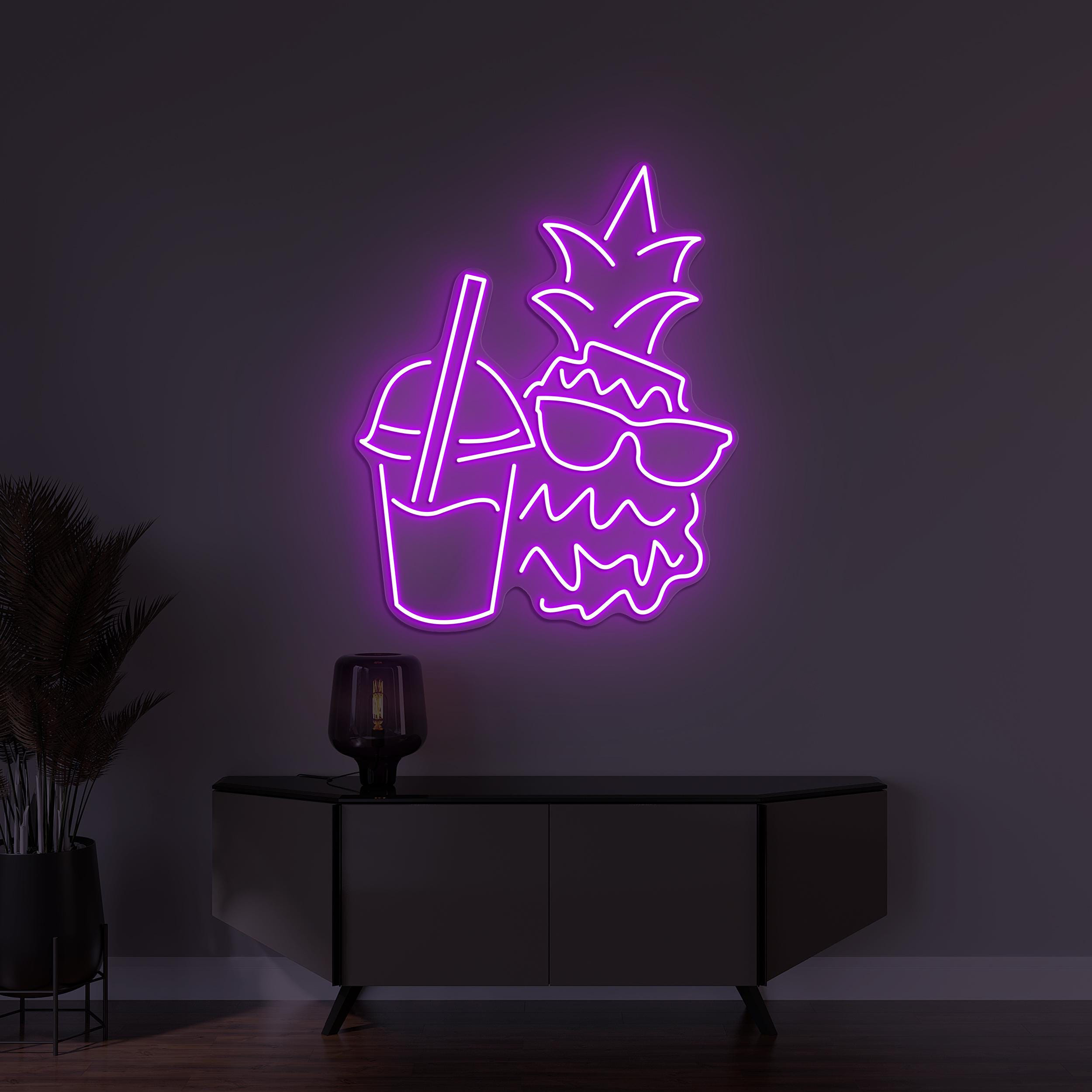 Pineapple Neon Sign, Pineapple with Glasses LED Light, Pineapple Surf Wall Decor, Bar Wall Art, Cafe Decor, Custom Neon Sign, Fruit Shop Art