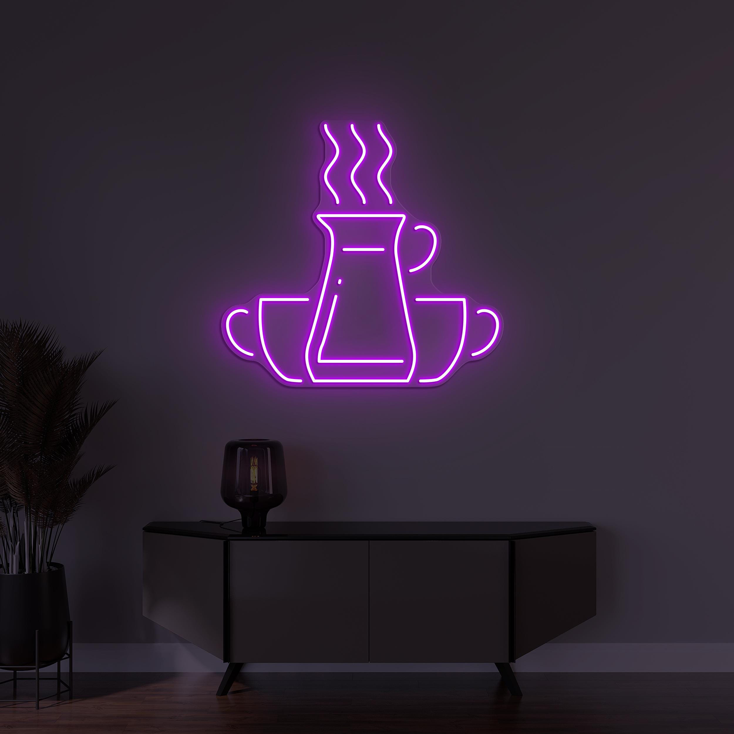 Coffee Pot With Cups Neon Sign, Coffee Pot With Cups LED Light, Coffee Shop Wall Decor, Cafe Wall Art, Gift for Coffee Lover, Mug Wall Decor