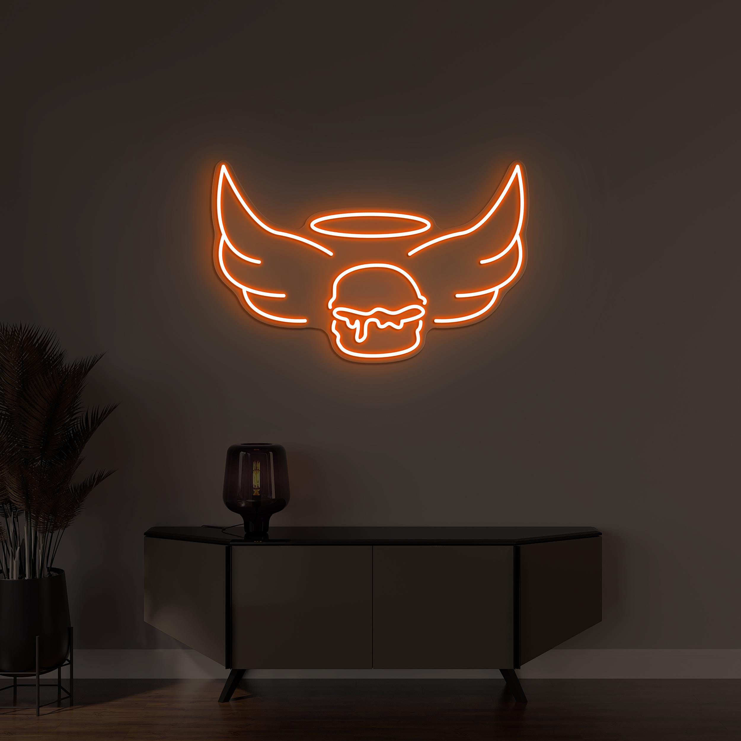 Burger Neon Sign, Angel Burger LED Light, Fast Food Restaurant Decor, Custom Neon Sign, Burger Shop Wall Art, Burger Party Wall Decor, Gift