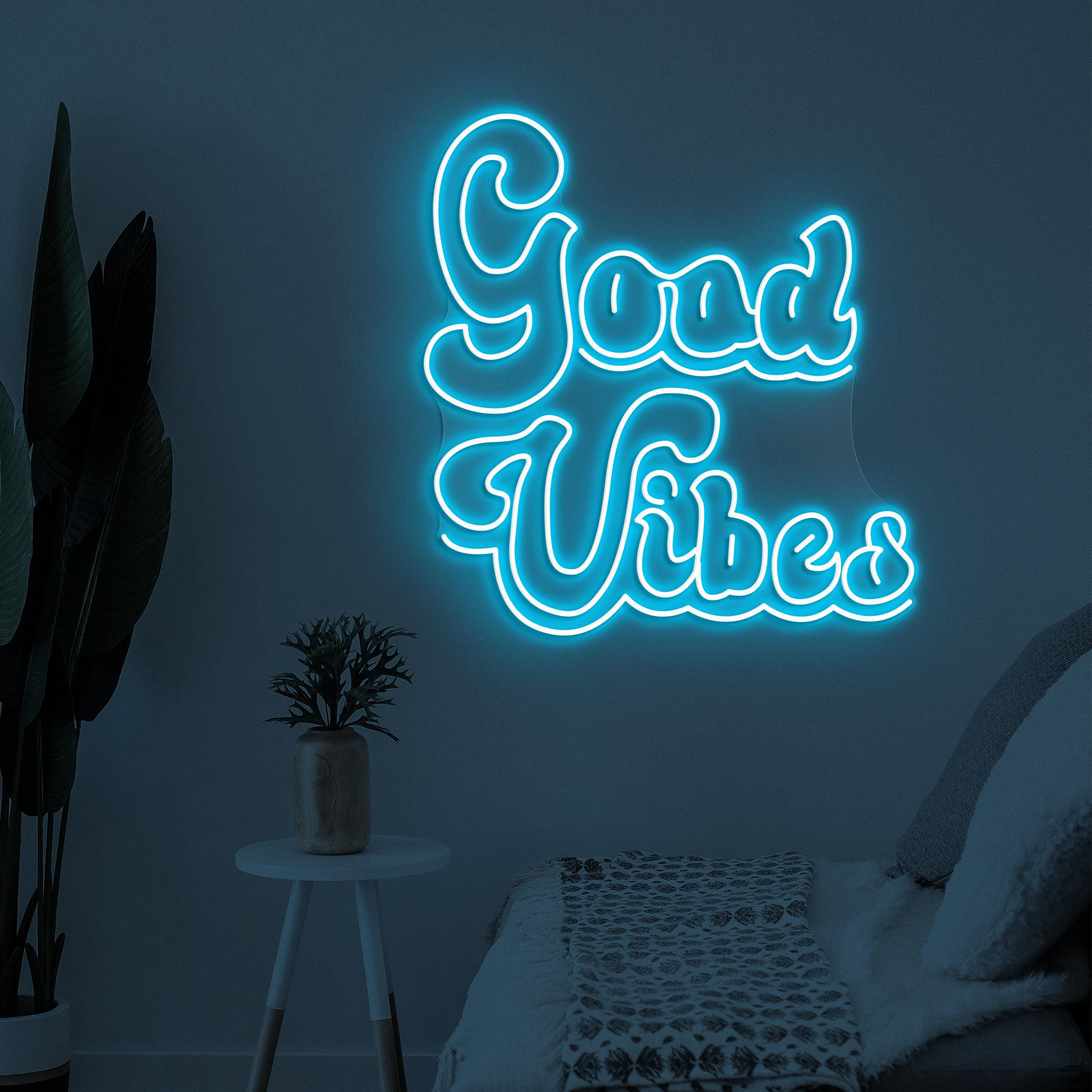 Good Vibes Neon Sign, Good Vibes LED Light, Party Wall Decor, Home Bedroom Wall Art, Bar and Cafe Neon Light, Positive Energy Neon Decor